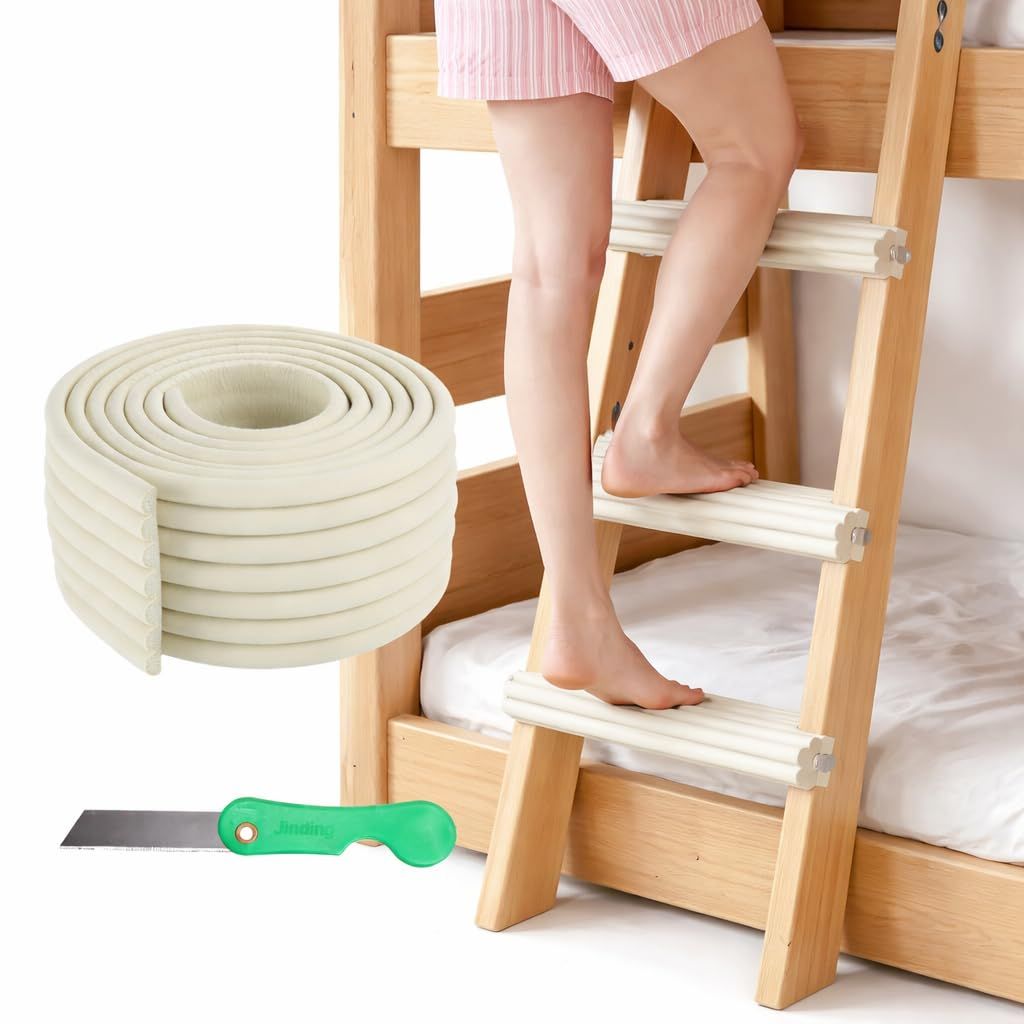 Soft Bunk Bed Ladder Pads with Cutter – Foam Step Padding & Ladder Cover for Kids’ Loft Beds, Dorm Ladders, Stairs & Edges, Easy-Cut Protective Pads for Comfortable Climbing and Home Safety (White) - Image 1