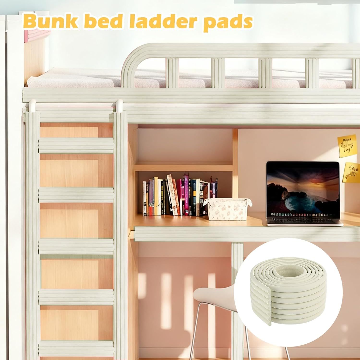 Soft Bunk Bed Ladder Pads with Cutter – Foam Step Padding & Ladder Cover for Kids’ Loft Beds, Dorm Ladders, Stairs & Edges, Easy-Cut Protective Pads for Comfortable Climbing and Home Safety (White) - Image 6