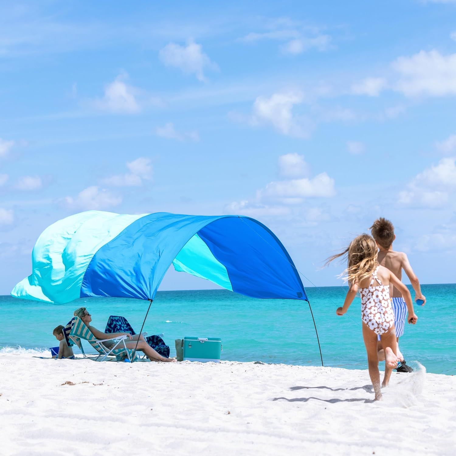 3.0 Version | Wind-Powered Beach Tent Shade Canopy | Sets Up in 3 Mins | 150 Sq. Ft. of Shade for up to 8 People | Includes Wind Assist | UPF 50+ Sun Protection - Image 1