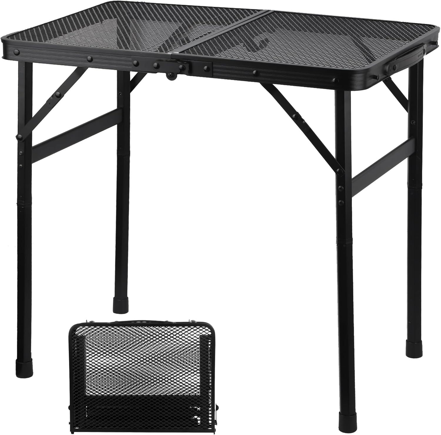 Camping Table with Mesh Desktop, Lightweight & Portable Small Folding Grill Table, Height Adjustable Metal Outdoor Table for Camp, Cooking, BBQ, RV, Picnic-2 FT Black - Image 1