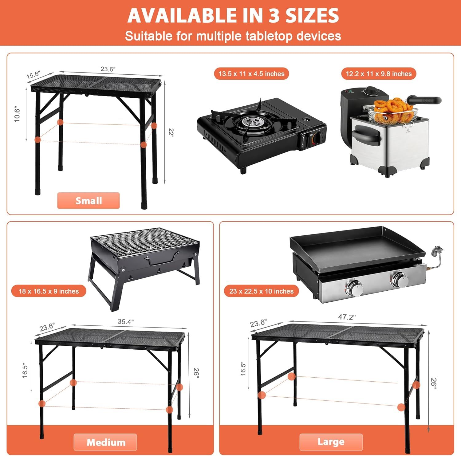 Camping Table with Mesh Desktop, Lightweight & Portable Small Folding Grill Table, Height Adjustable Metal Outdoor Table for Camp, Cooking, BBQ, RV, Picnic-2 FT Black - Image 5