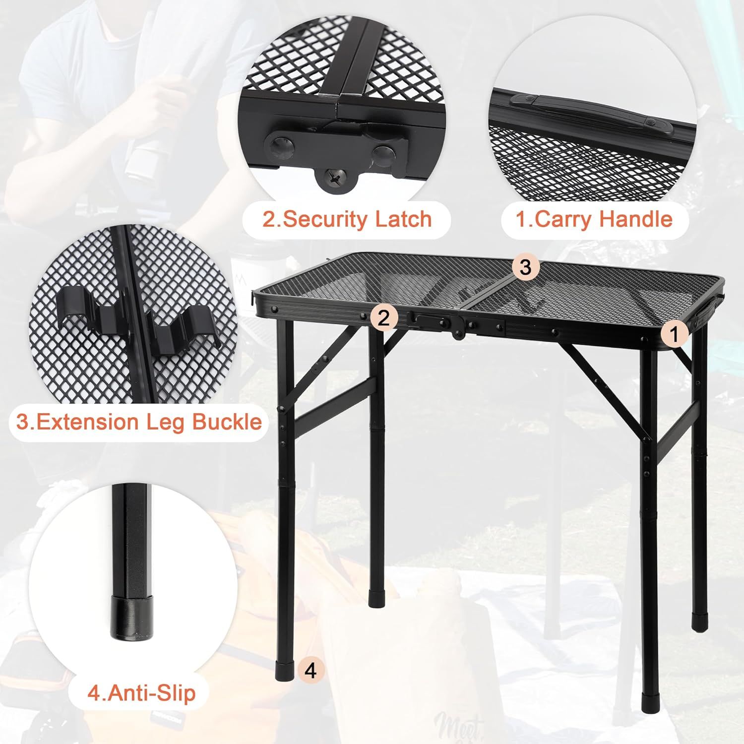 Camping Table with Mesh Desktop, Lightweight & Portable Small Folding Grill Table, Height Adjustable Metal Outdoor Table for Camp, Cooking, BBQ, RV, Picnic-2 FT Black - Image 7
