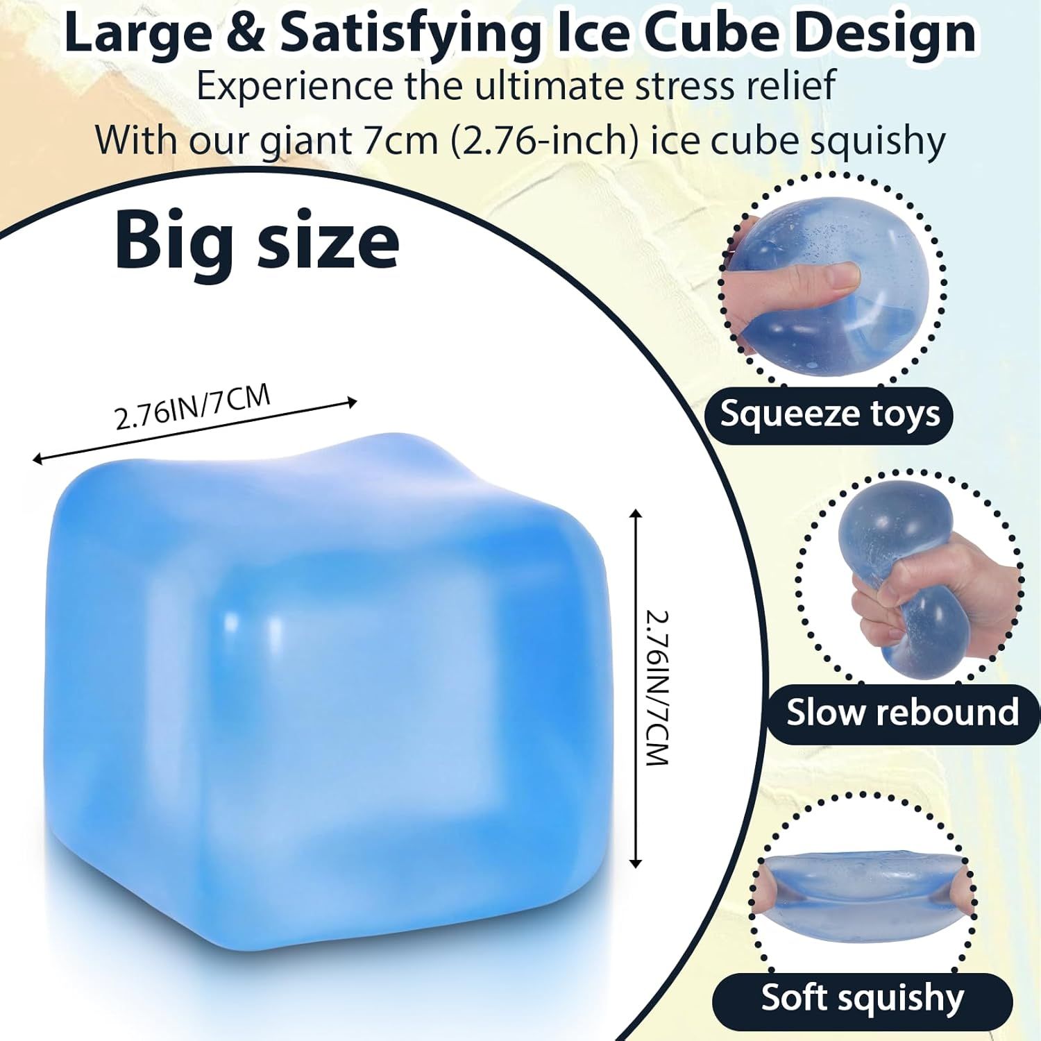 Large Ice Cube Squishy Toy 7cm (2.76Inch),  Big Slow Rising Squishies for Sensory Play, Perfect Stress Relief Fidget Toys for Adults Anxiety, Squishy Cube Sensory Toys (Blue) - Image 5