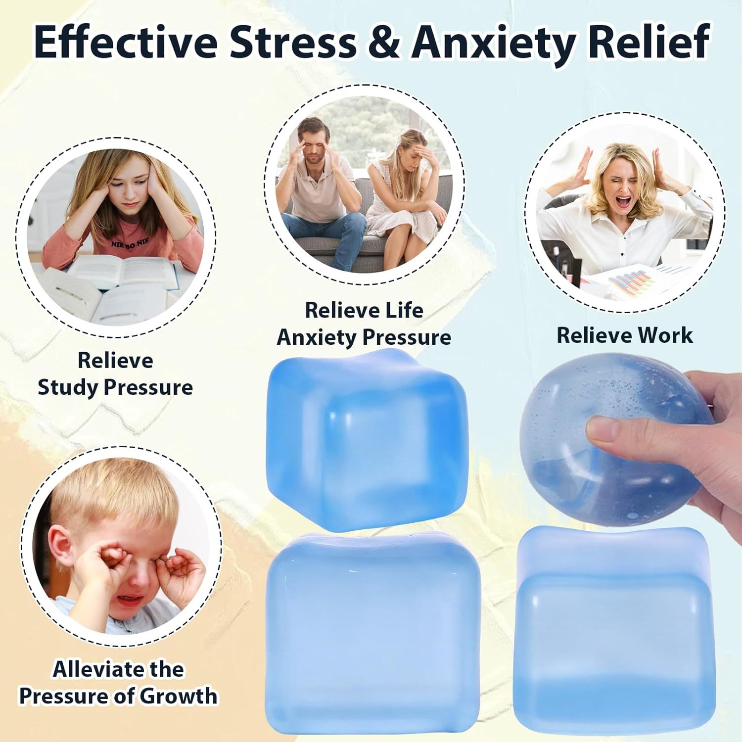 Large Ice Cube Squishy Toy 7cm (2.76Inch),  Big Slow Rising Squishies for Sensory Play, Perfect Stress Relief Fidget Toys for Adults Anxiety, Squishy Cube Sensory Toys (Blue) - Image 6