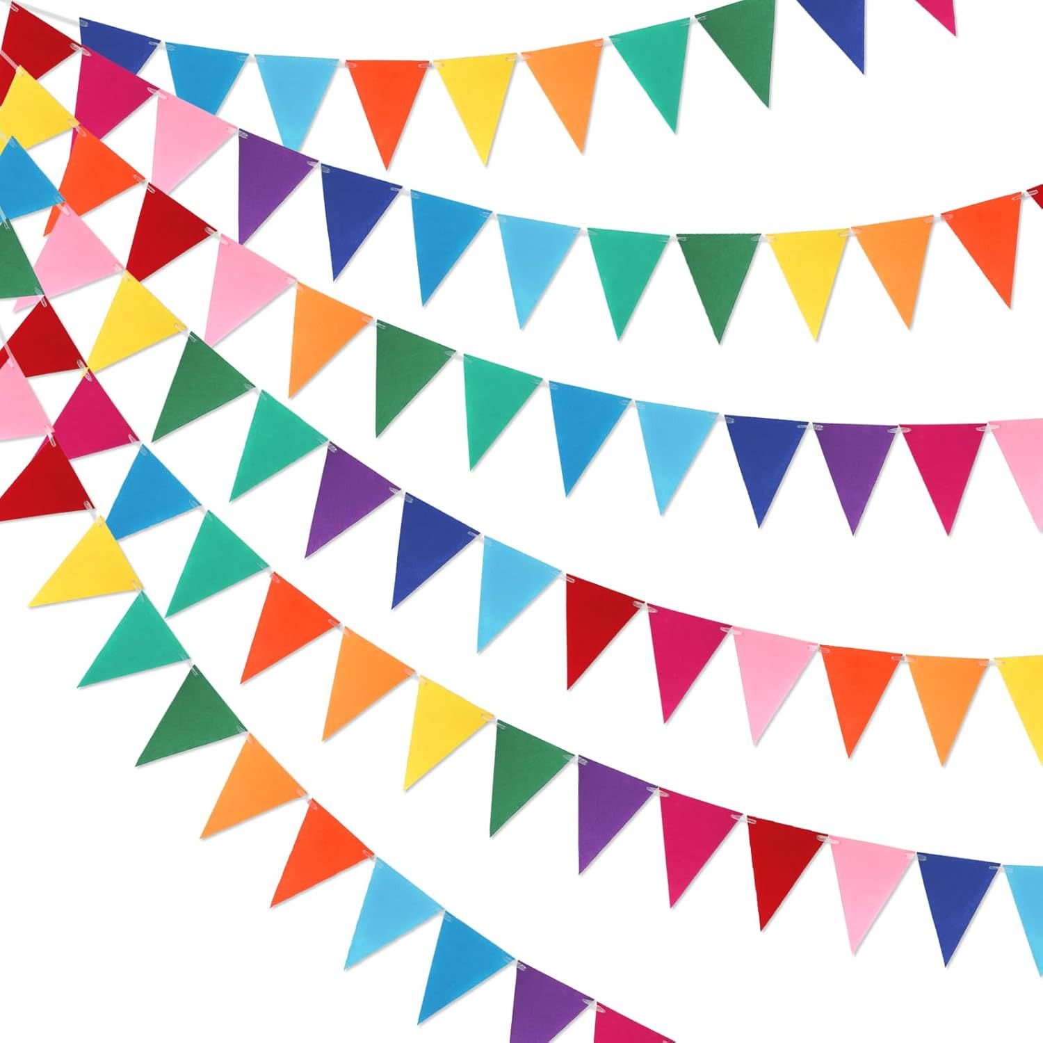 Pennant Banner Flags - 6-Pack Pre-Strung Rainbow Party Garland | Felt Triangle Bunting for Birthdays, Baby Showers, Weddings, Pride, Carnival and Festival Decorations - Image 1