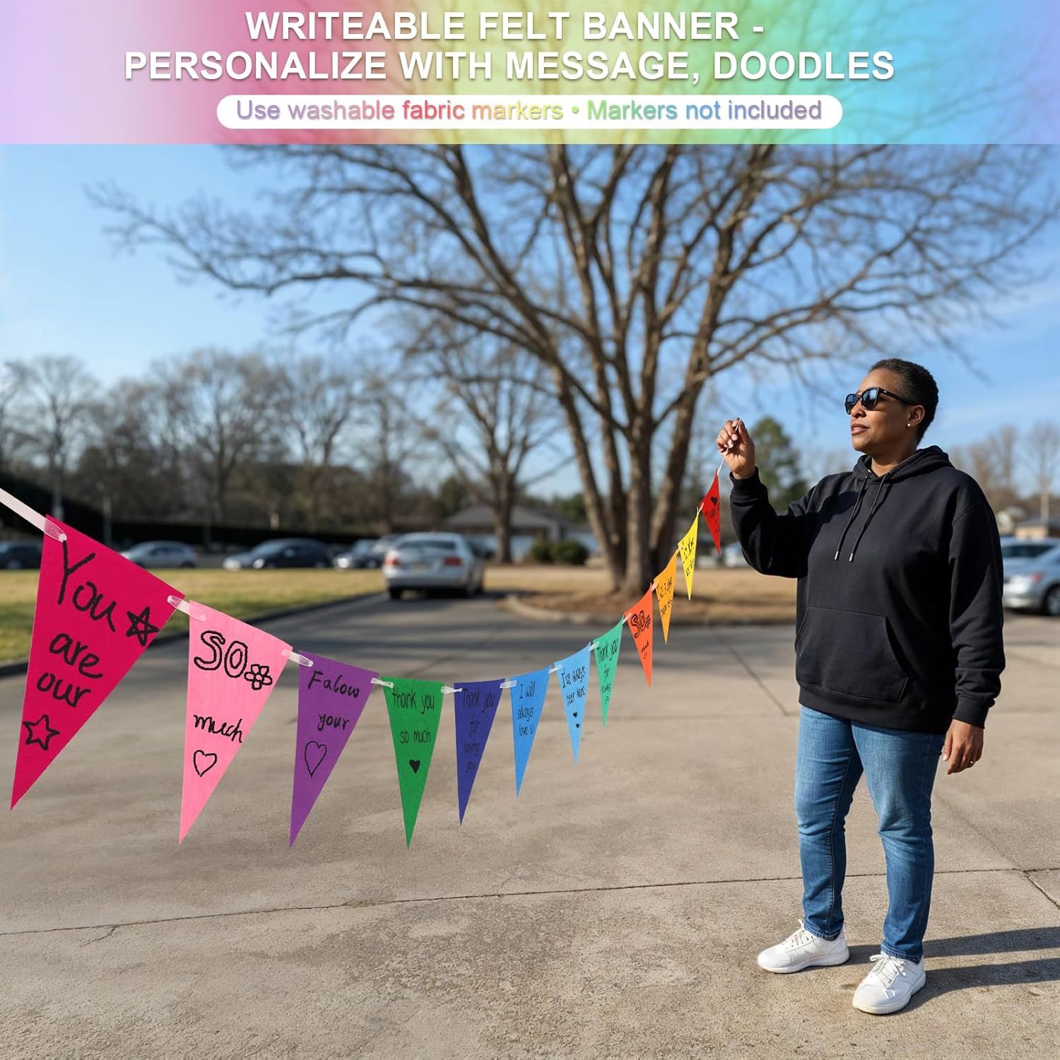 Pennant Banner Flags - 6-Pack Pre-Strung Rainbow Party Garland | Felt Triangle Bunting for Birthdays, Baby Showers, Weddings, Pride, Carnival and Festival Decorations - Image 4