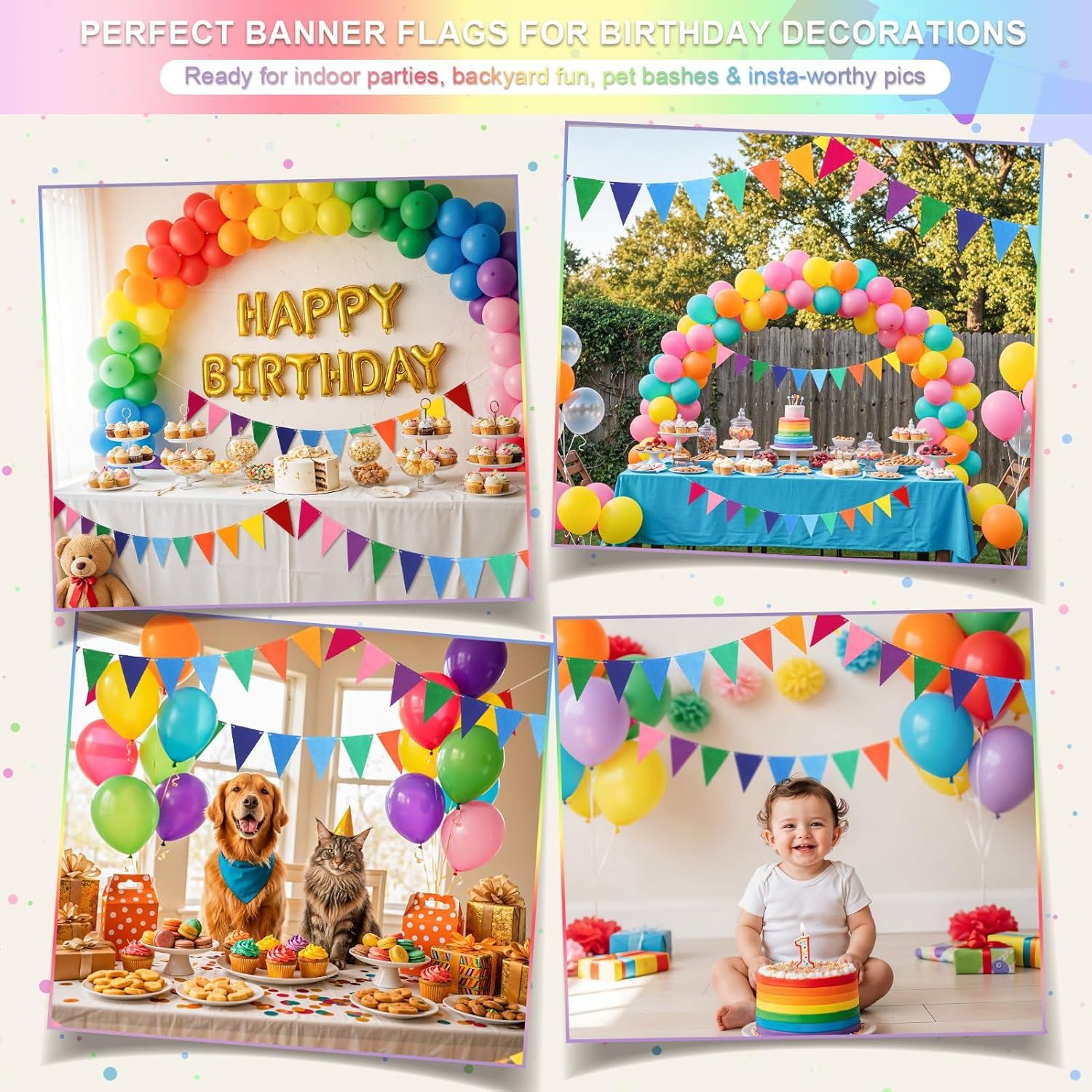 Pennant Banner Flags - 6-Pack Pre-Strung Rainbow Party Garland | Felt Triangle Bunting for Birthdays, Baby Showers, Weddings, Pride, Carnival and Festival Decorations - Image 5