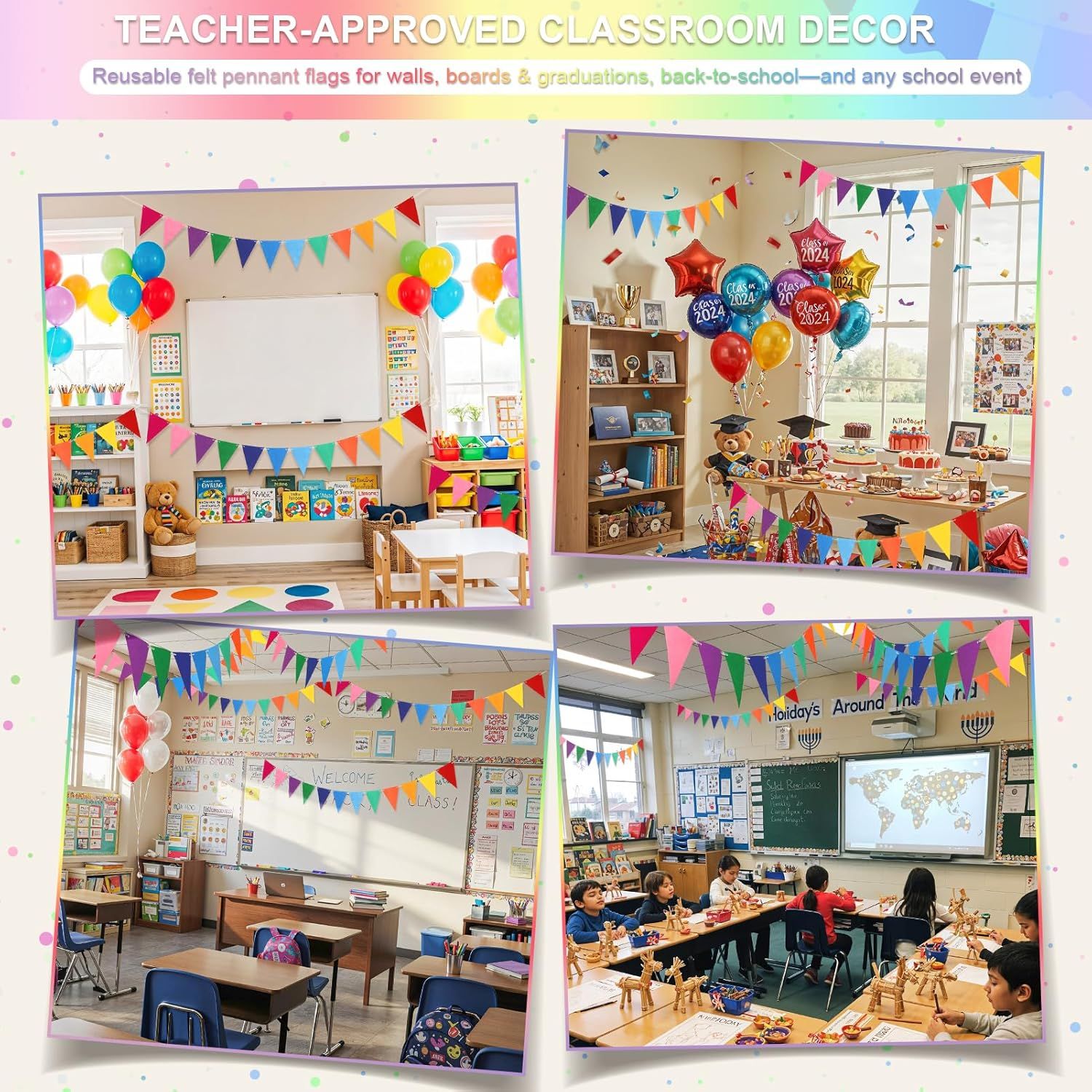 Pennant Banner Flags - 6-Pack Pre-Strung Rainbow Party Garland | Felt Triangle Bunting for Birthdays, Baby Showers, Weddings, Pride, Carnival and Festival Decorations - Image 8