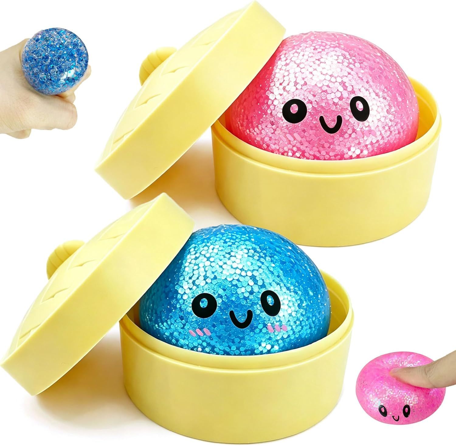 2PCS Mini Glitter Dumpling Squishy, 2026 Upgrade Dumling Mystery Box, Colorful Dumplings Stress Balls Fidget Sensory, Fidget Squeeze Toy for Holiday & Birthday Gifts (Blue+Pink) - Image 2
