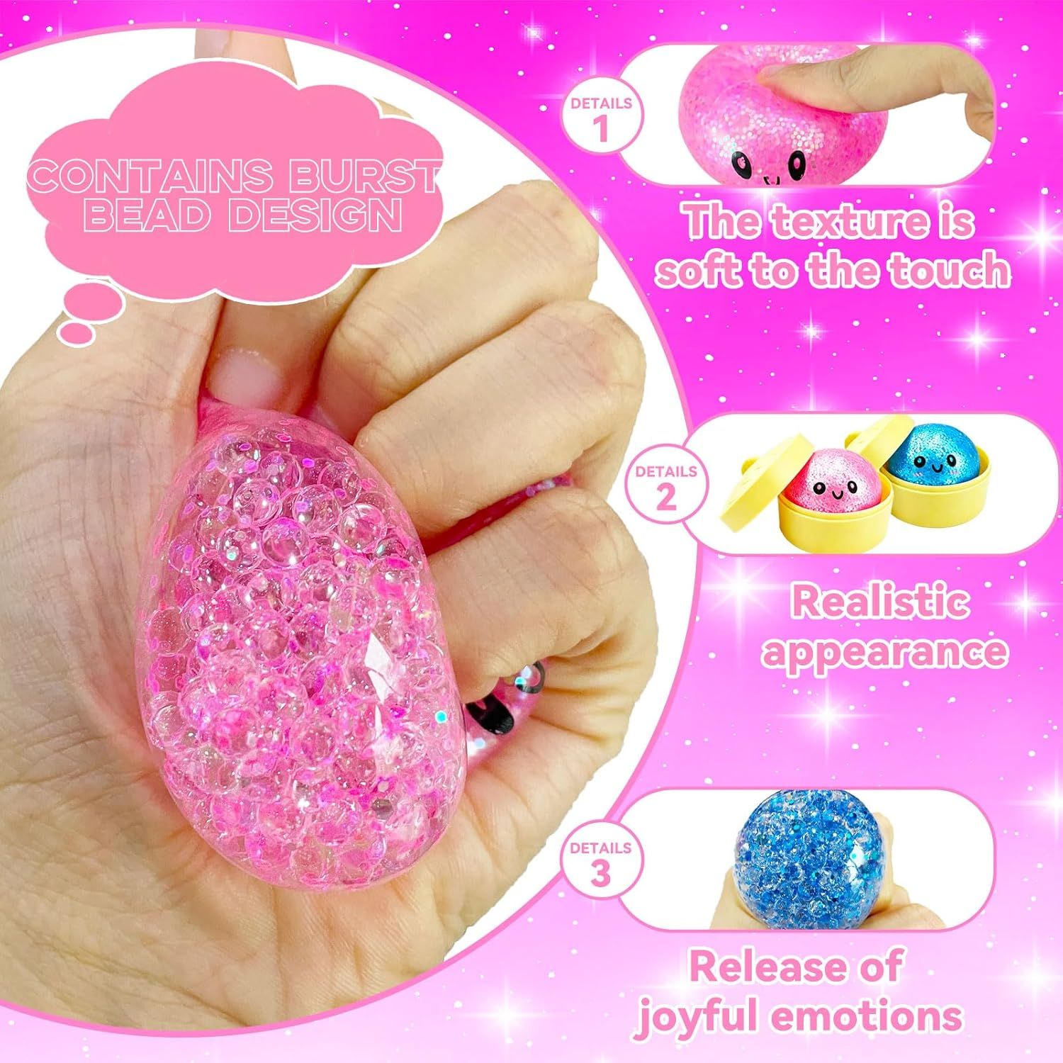 2PCS Mini Glitter Dumpling Squishy, 2026 Upgrade Dumling Mystery Box, Colorful Dumplings Stress Balls Fidget Sensory, Fidget Squeeze Toy for Holiday & Birthday Gifts (Blue+Pink) - Image 4