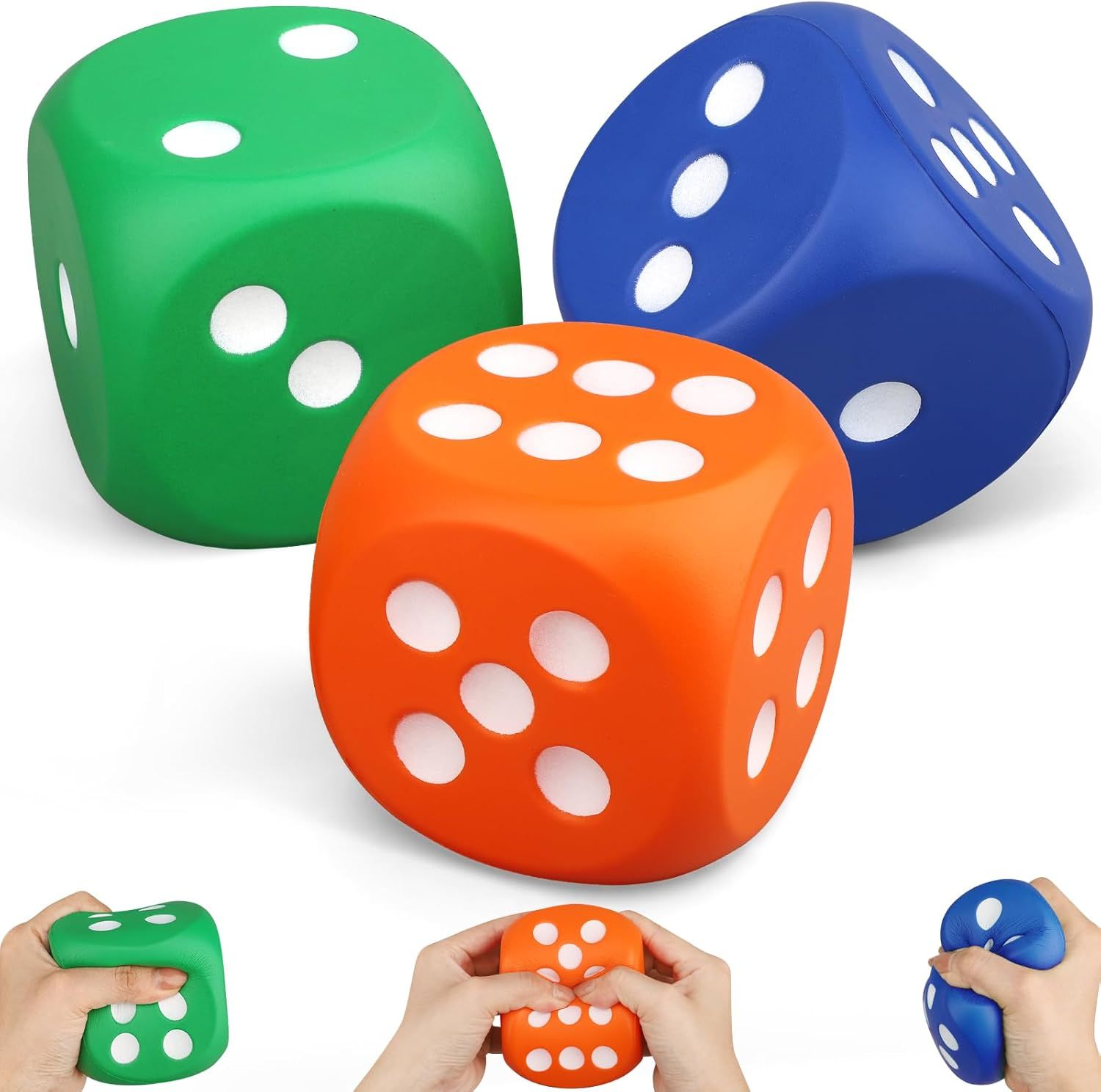 Large 3 Inch Foam Fidget Dice Toys, Jumbo Stress Toy Relief Big Dice, Squeeze Squishy Giant Large Fidgets Cube for Family Board Game Classroom Party Favors Bag Stuffer (3 Pack) - Image 2
