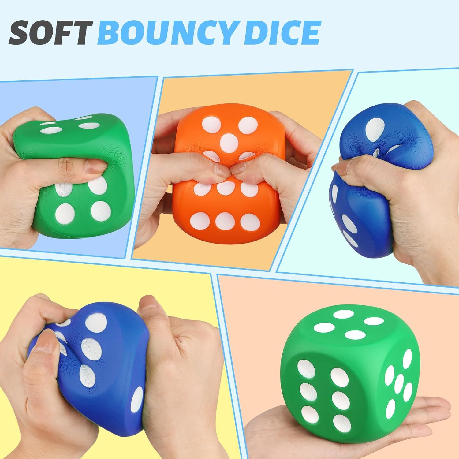 Large 3 Inch Foam Fidget Dice Toys, Jumbo Stress Toy Relief Big Dice, Squeeze Squishy Giant Large Fidgets Cube for Family Board Game Classroom Party Favors Bag Stuffer (3 Pack) - Image 3