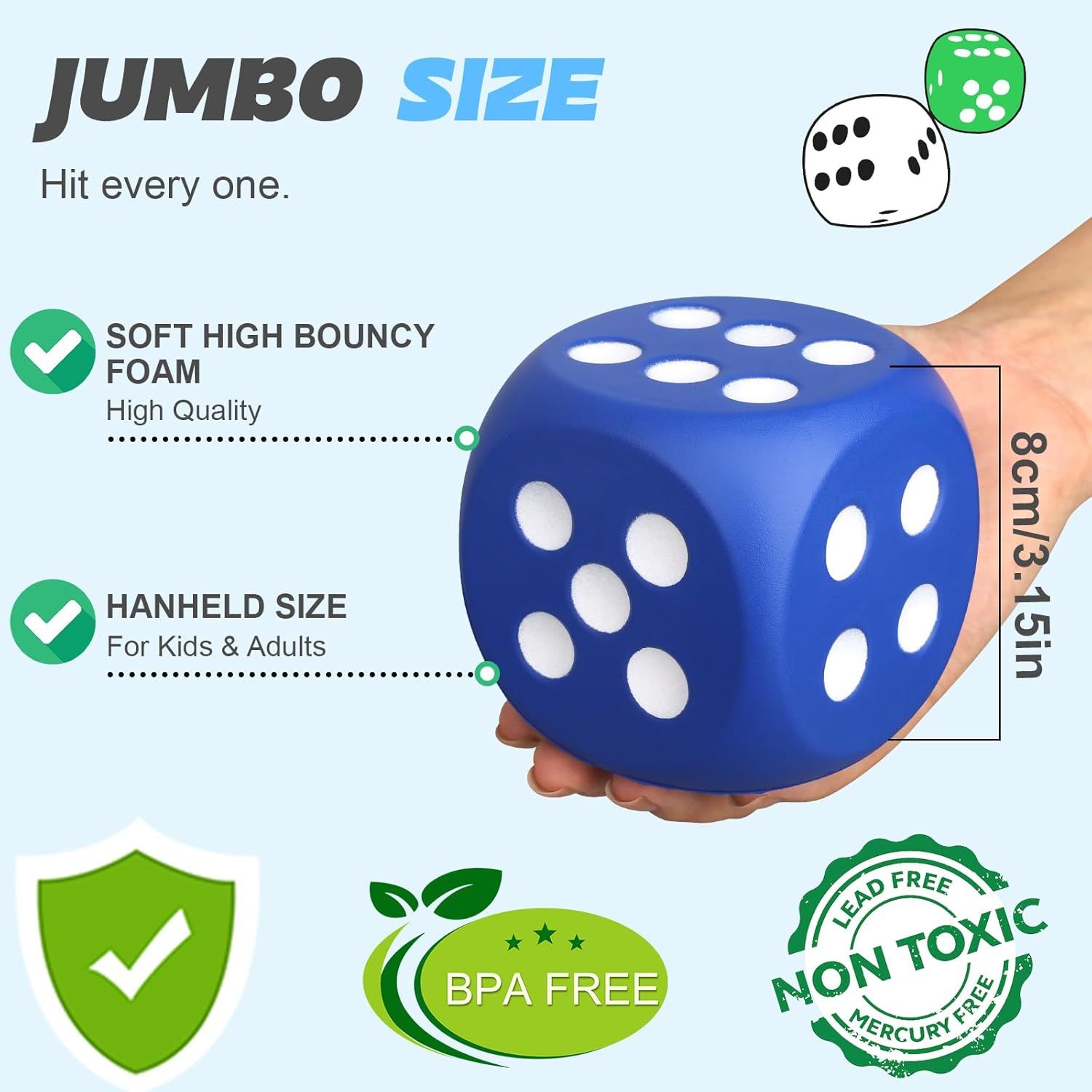 Large 3 Inch Foam Fidget Dice Toys, Jumbo Stress Toy Relief Big Dice, Squeeze Squishy Giant Large Fidgets Cube for Family Board Game Classroom Party Favors Bag Stuffer (3 Pack) - Image 5