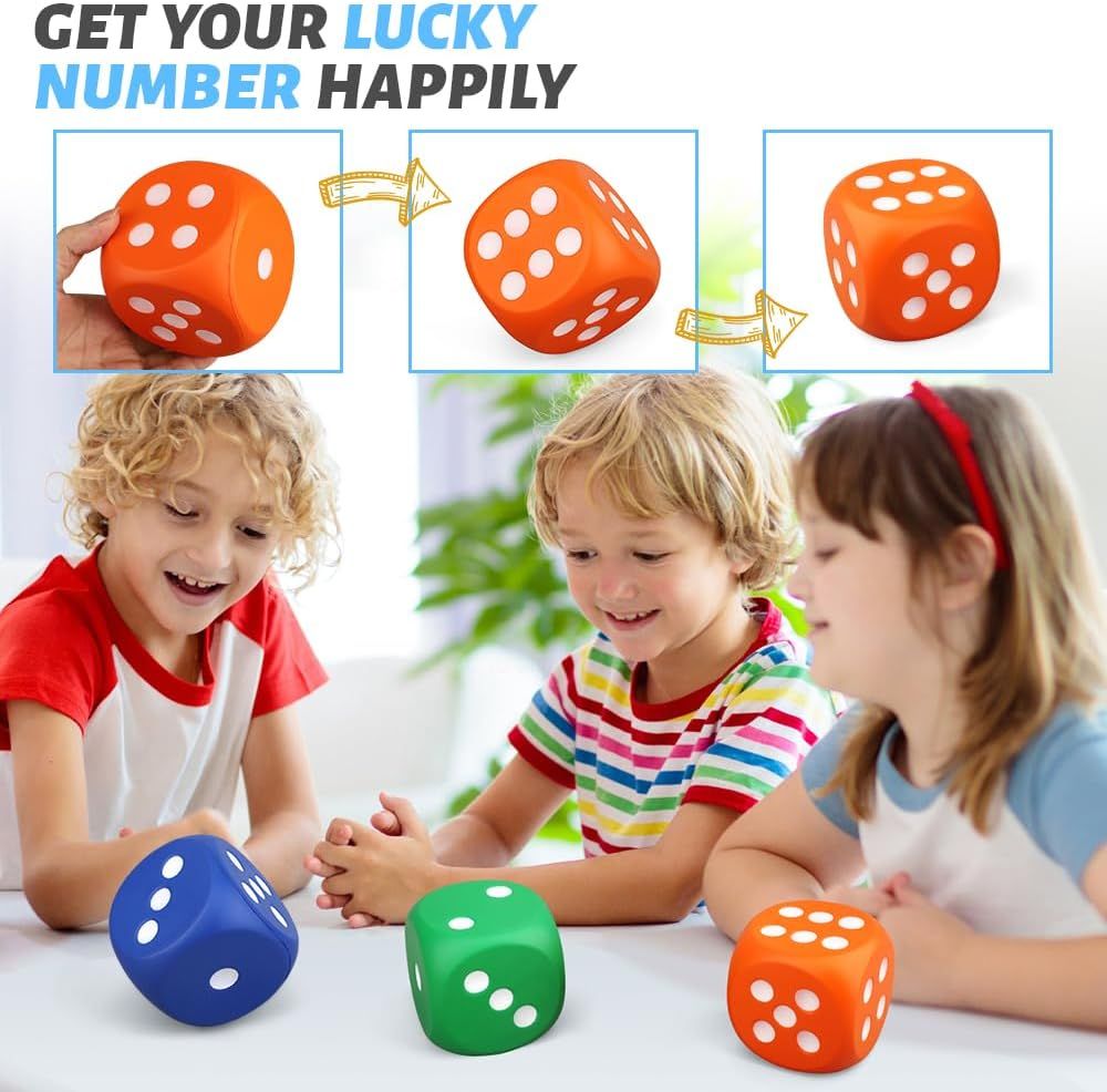 Large 3 Inch Foam Fidget Dice Toys, Jumbo Stress Toy Relief Big Dice, Squeeze Squishy Giant Large Fidgets Cube for Family Board Game Classroom Party Favors Bag Stuffer (3 Pack) - Image 6