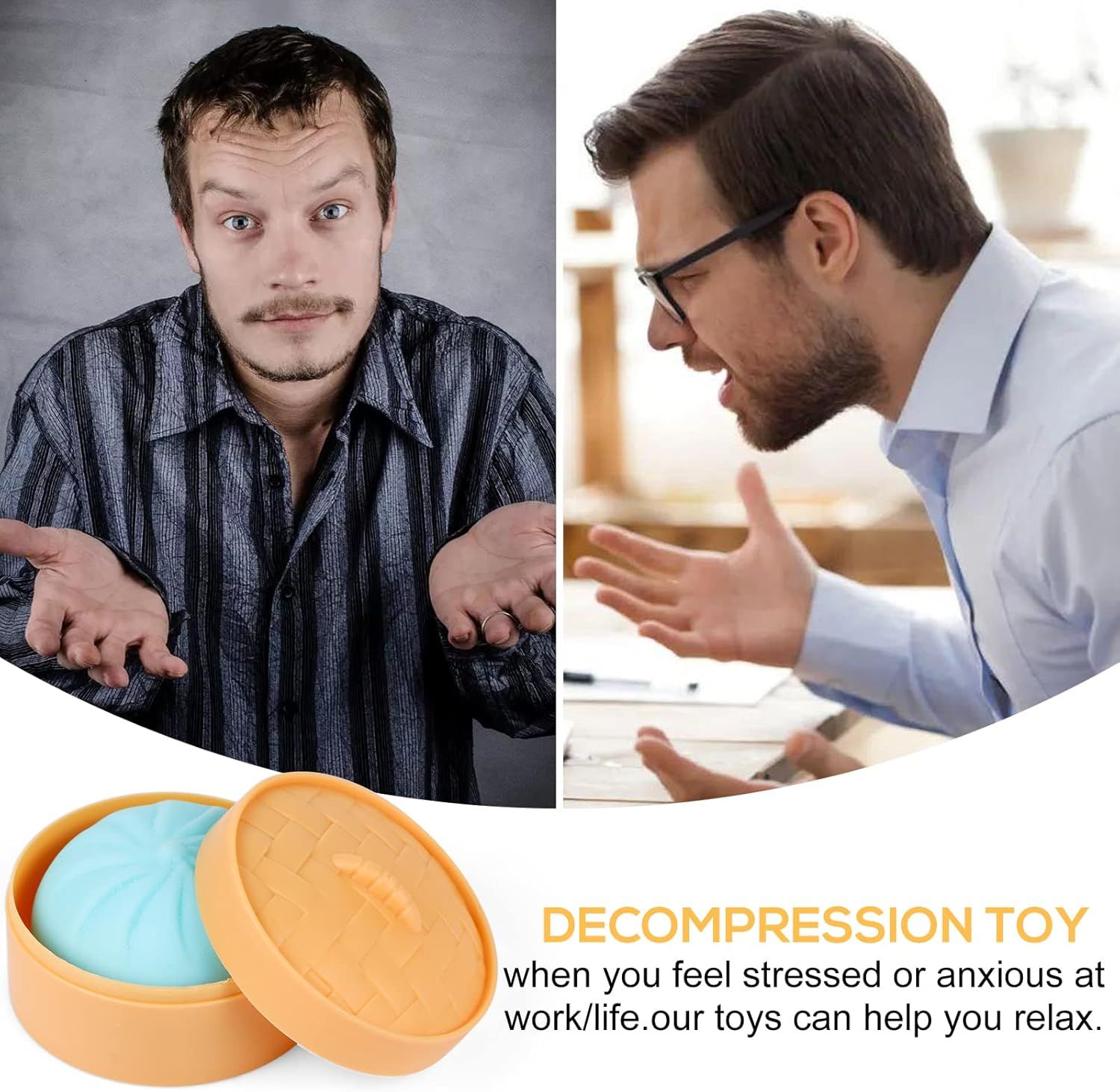 4 PCS Colorful Dumpling Stress Balls Fidget Sensory Toy,Squeeze Dough Ball Stress Relief Hand Toy,Bun with Food Steamer Stretchy Desk Toys - Image 7