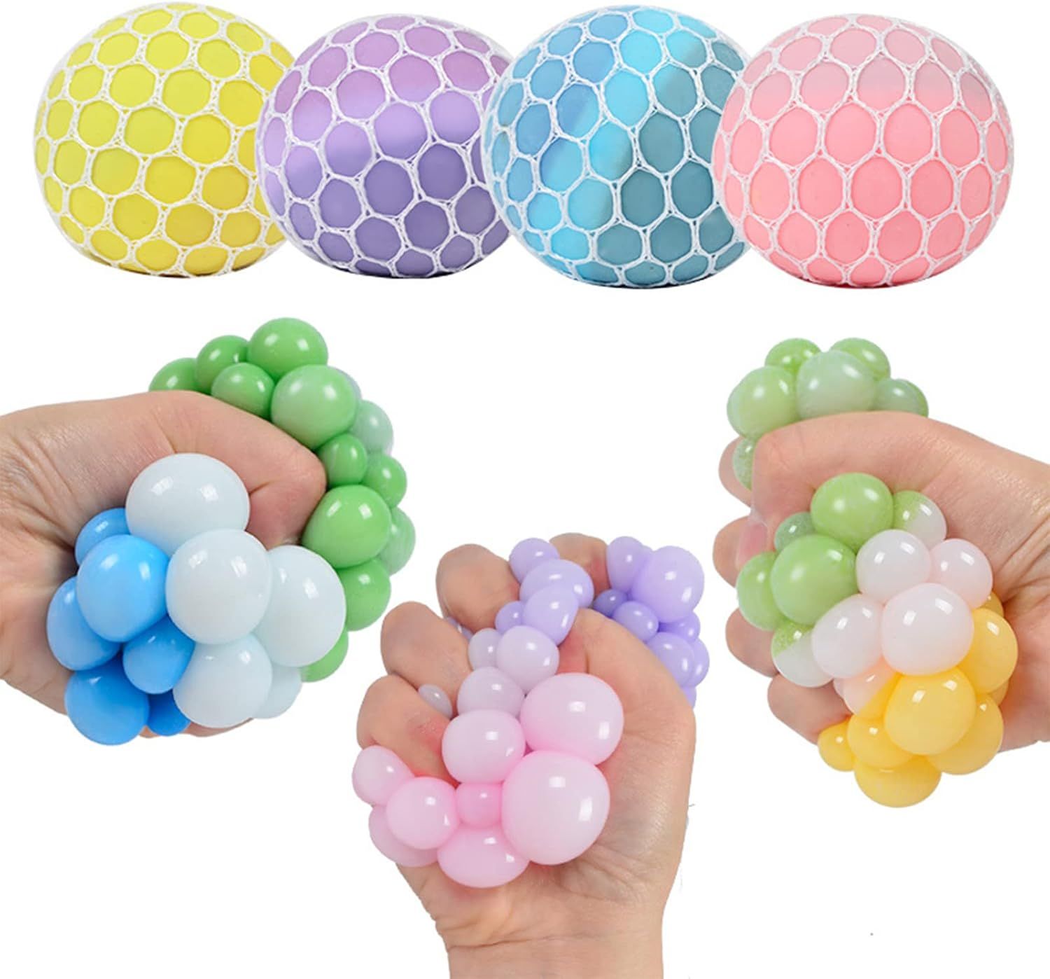 4 PCS Colorful Mesh Grape Stress Balls - Squeeze Color Change Fidget Toys for Stress Relief and Hand Exercise - Image 2