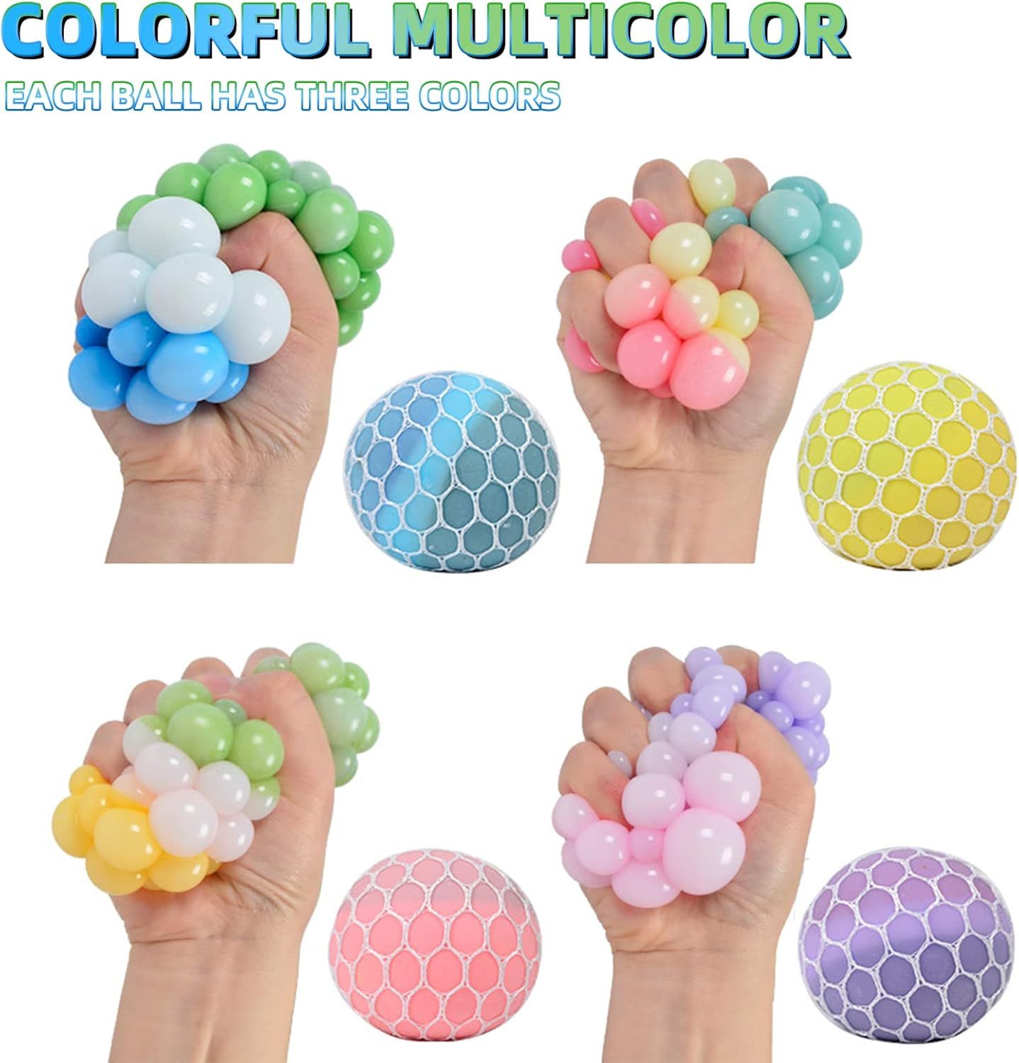 4 PCS Colorful Mesh Grape Stress Balls - Squeeze Color Change Fidget Toys for Stress Relief and Hand Exercise - Image 3