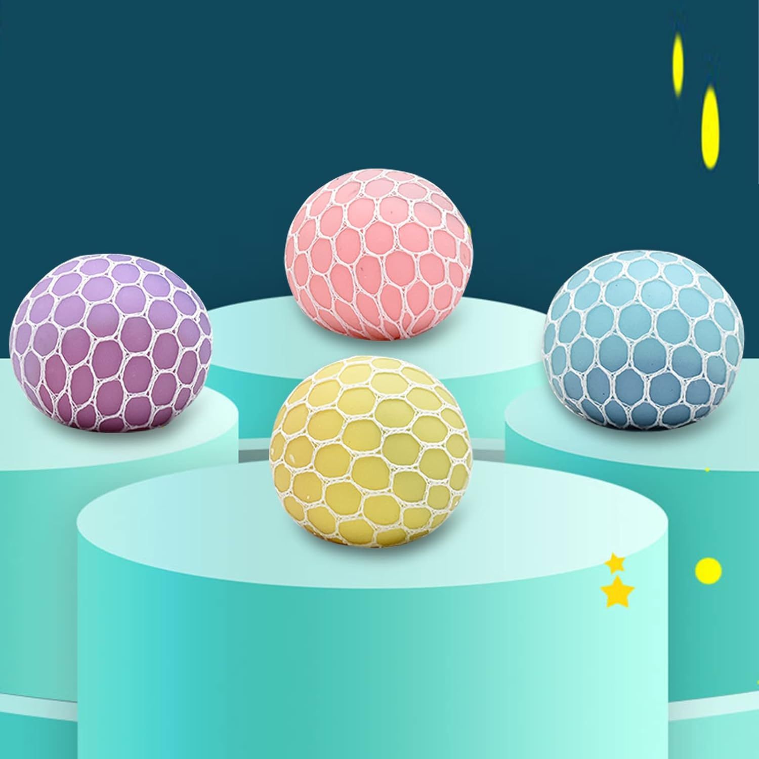 4 PCS Colorful Mesh Grape Stress Balls - Squeeze Color Change Fidget Toys for Stress Relief and Hand Exercise - Image 4