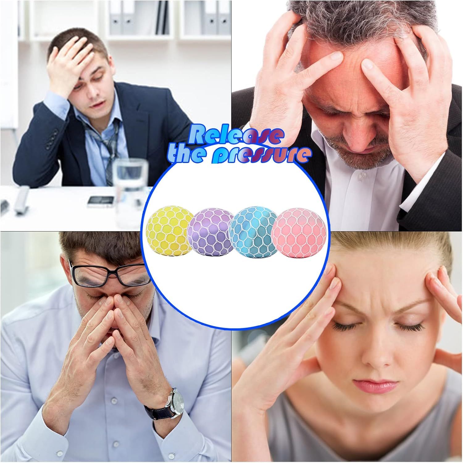 4 PCS Colorful Mesh Grape Stress Balls - Squeeze Color Change Fidget Toys for Stress Relief and Hand Exercise - Image 6