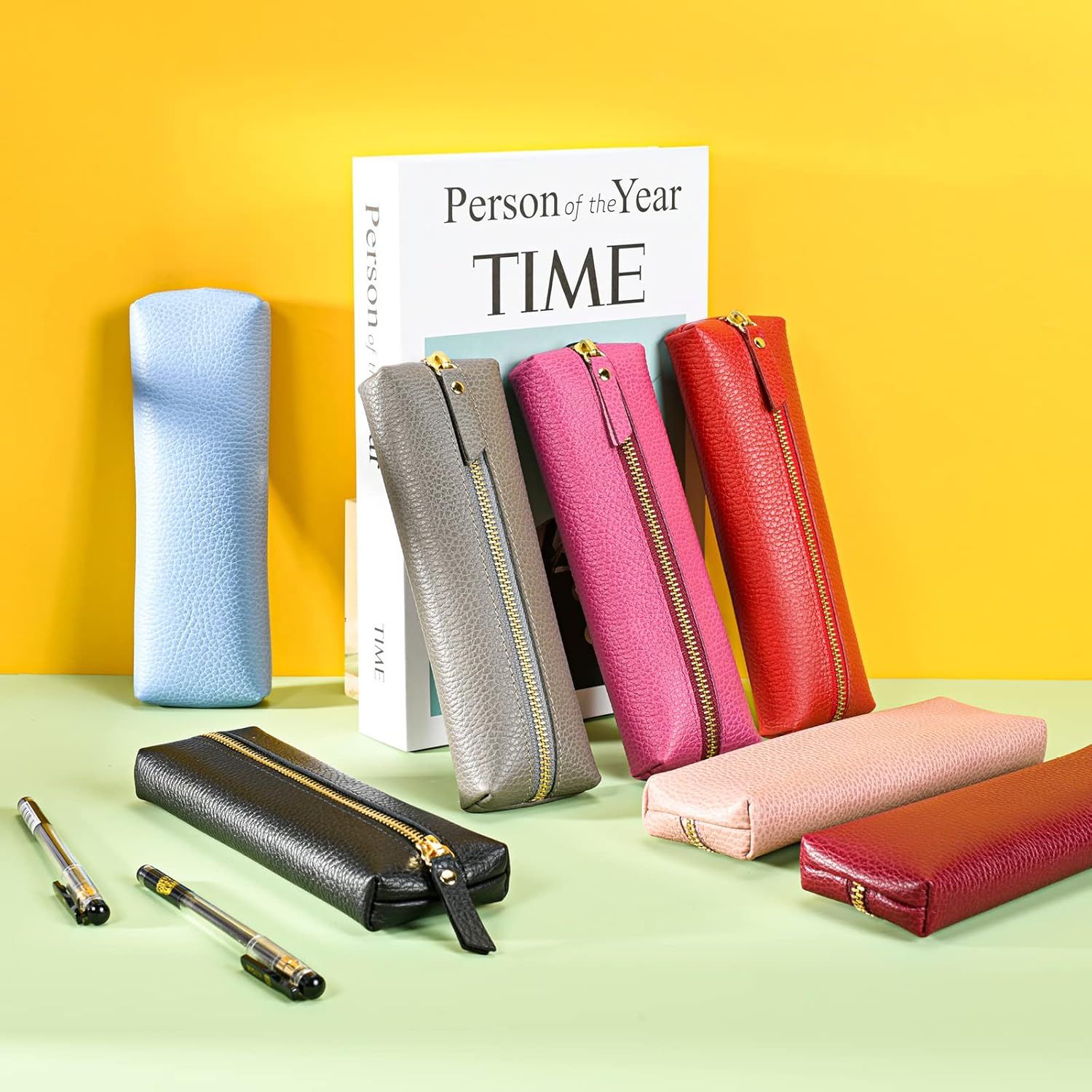 Leather Pencil Case - Korean Style Zipper Stationery Bag for Students and Office - Large Capacity Pen Organizer Pouch - Pink - Image 2