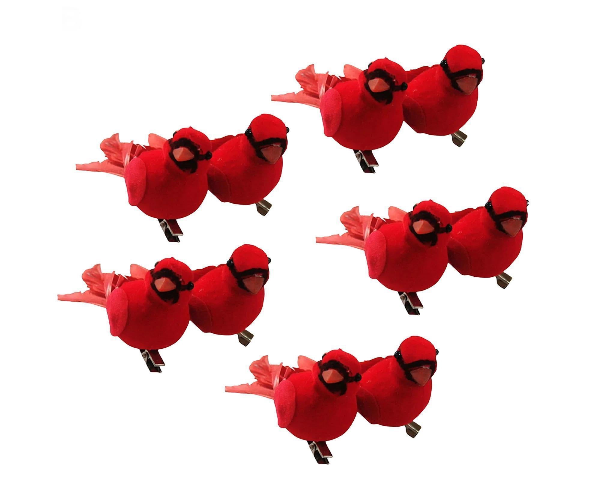 10Pcs Artificial Red Christmas Lucky Birds DIY Xmas Tree Pendant Decoration Gift-B - Image 1