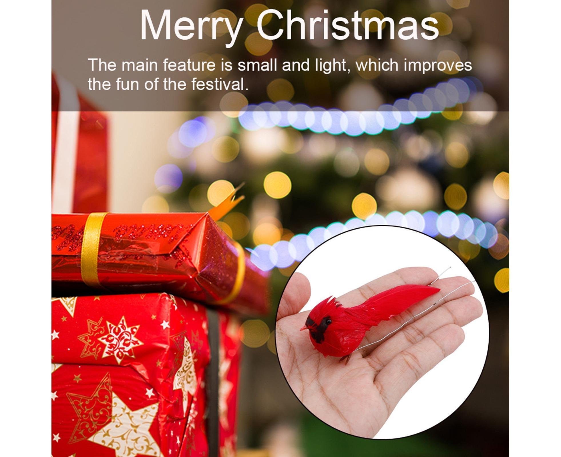 10Pcs Artificial Red Christmas Lucky Birds DIY Xmas Tree Pendant Decoration Gift-B - Image 3