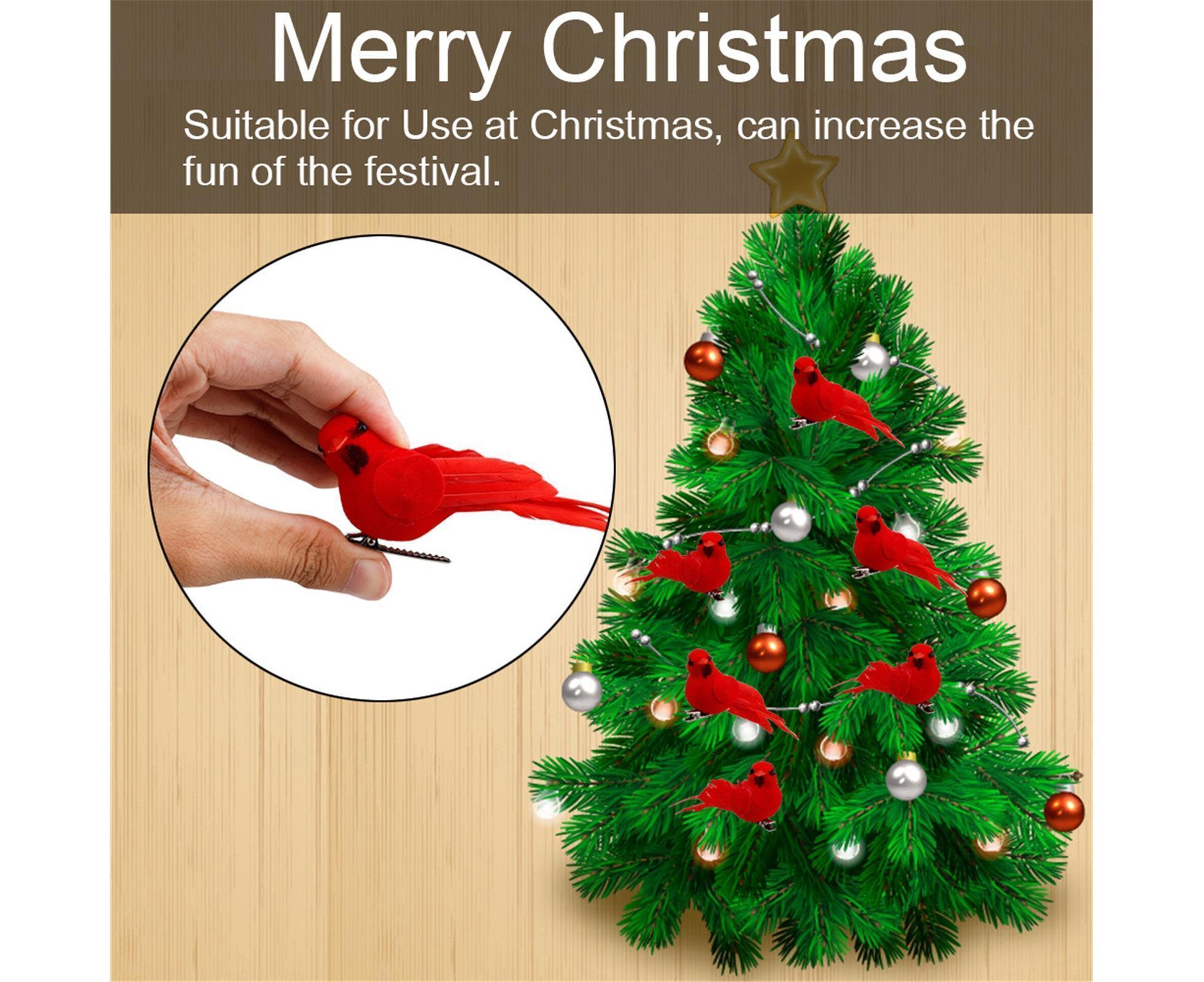 10Pcs Artificial Red Christmas Lucky Birds DIY Xmas Tree Pendant Decoration Gift-B - Image 5