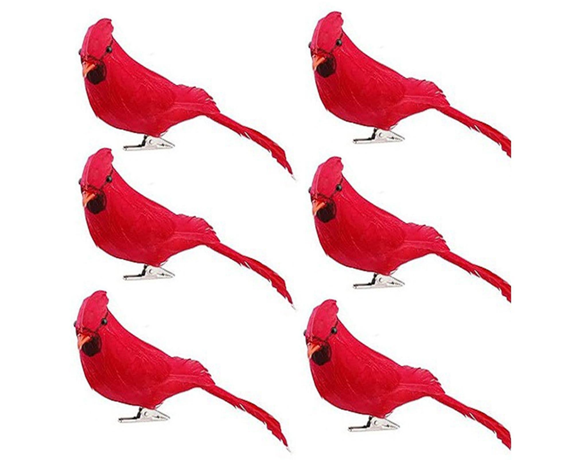 6/12Pcs Christmas Bird Clip Red Feather Artificial Birds-Red 1 - Image 1