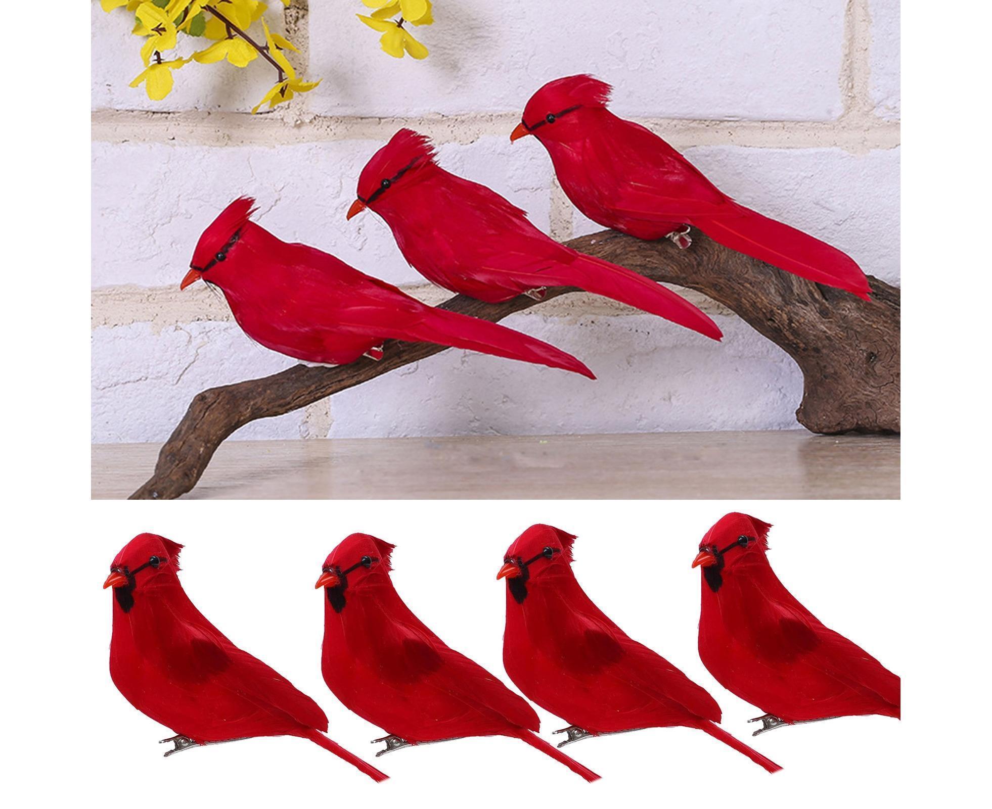6/12Pcs Christmas Bird Clip Red Feather Artificial Birds-Red 1 - Image 2