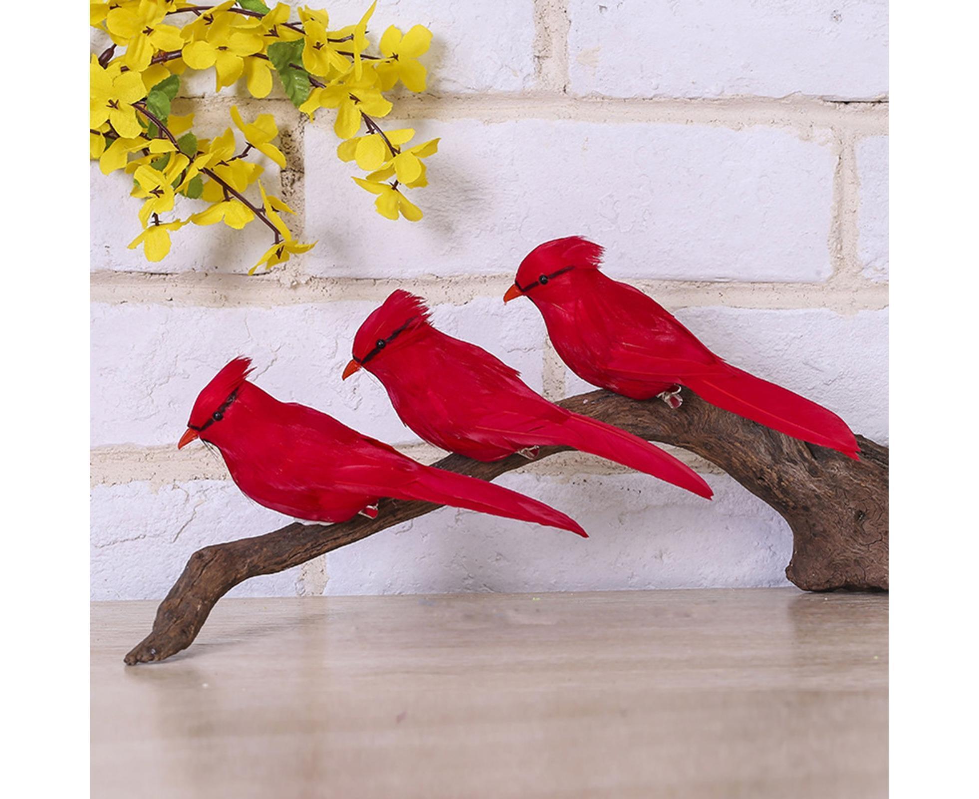 6/12Pcs Christmas Bird Clip Red Feather Artificial Birds-Red 1 - Image 3