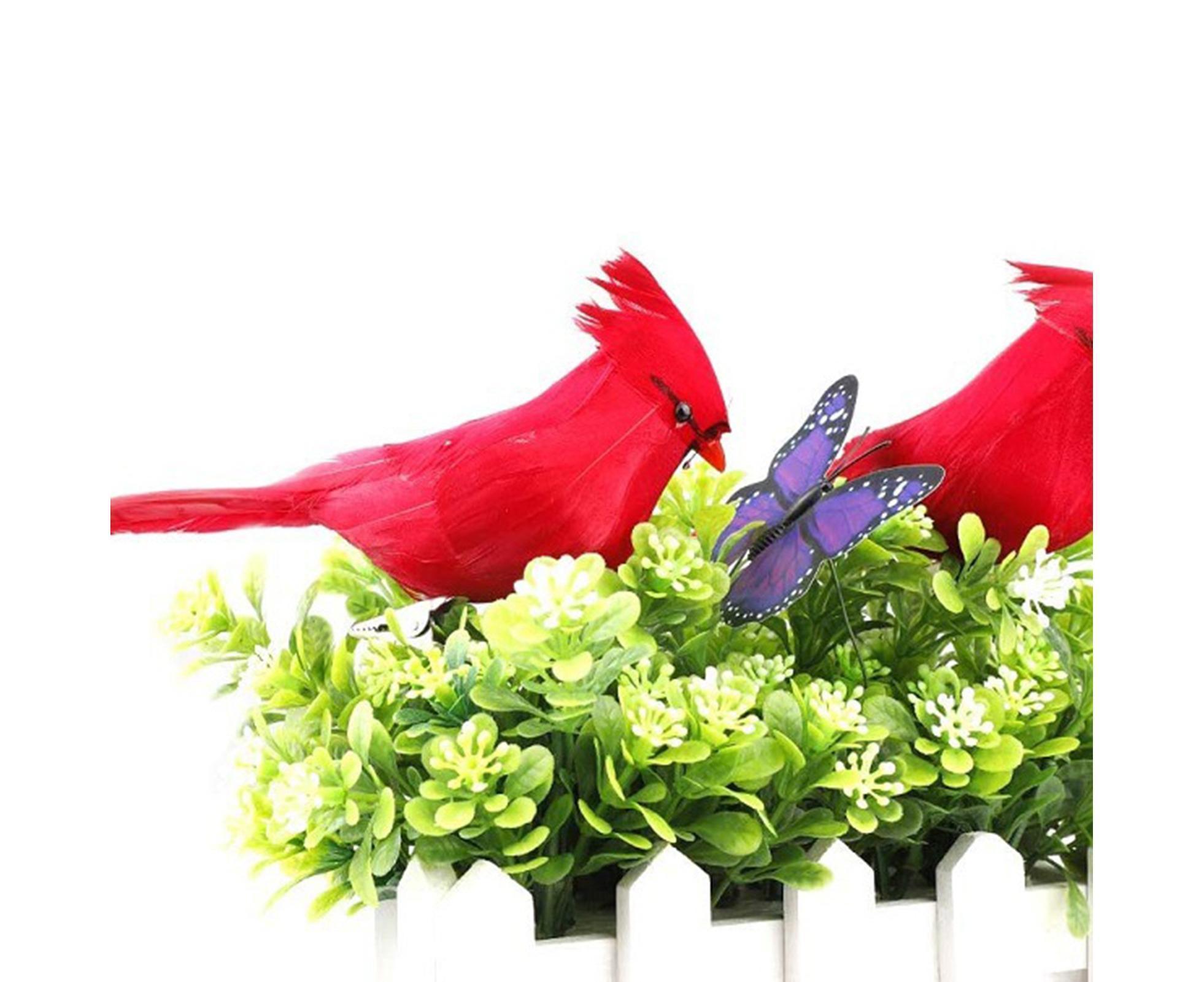 6/12Pcs Christmas Bird Clip Red Feather Artificial Birds-Red 1 - Image 8
