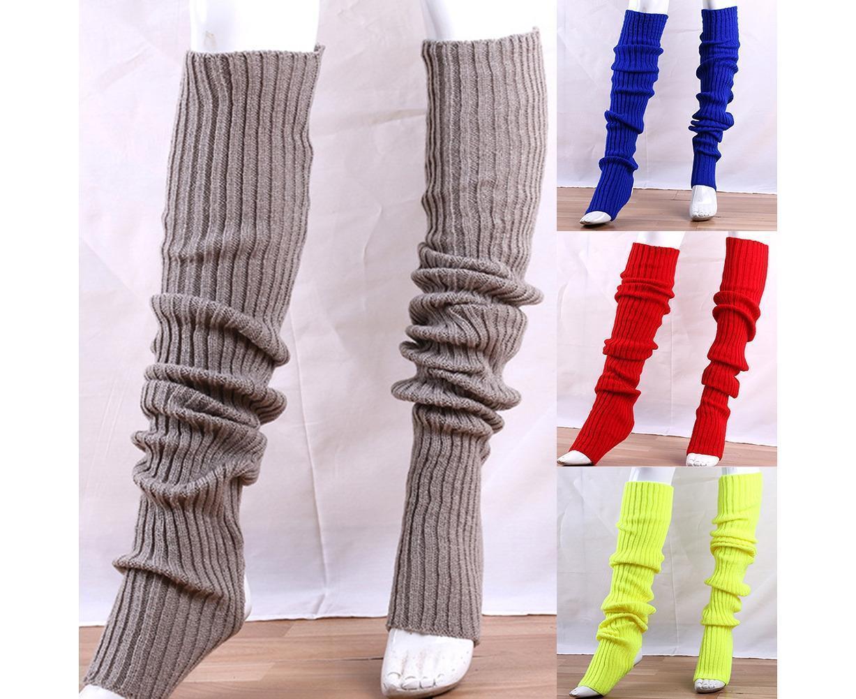 Women Elastic Solid Color Warm Thigh High Long Socks - Navy Blue - Image 2