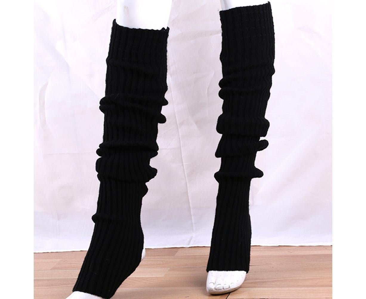 Women Elastic Solid Color Warm Thigh High Long Socks - Navy Blue - Image 7