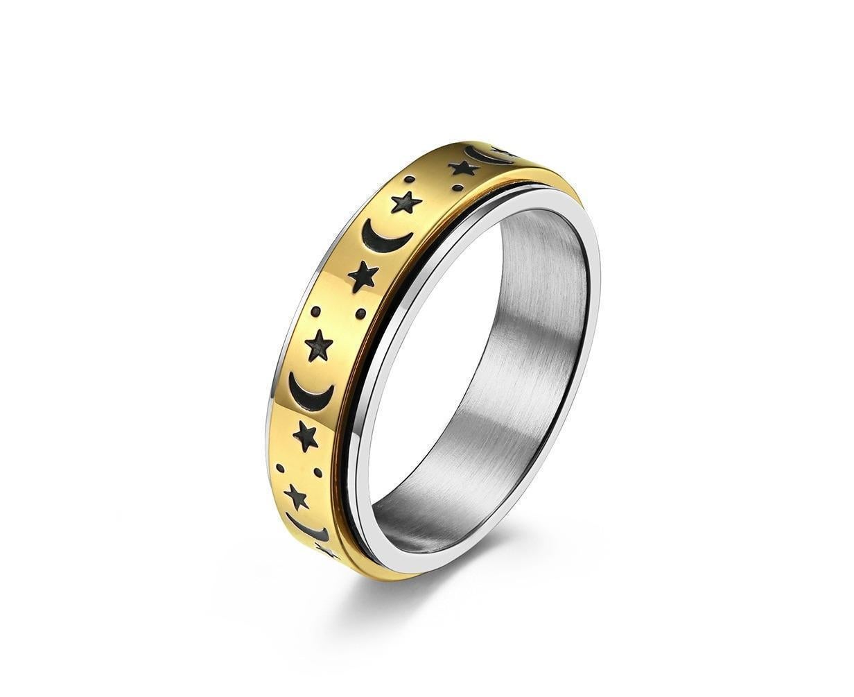 new Anxiety Fidget rings 6mm Stainless Steel Moon Star Spinner Ring for Women Men Size 512 11 - Image 1