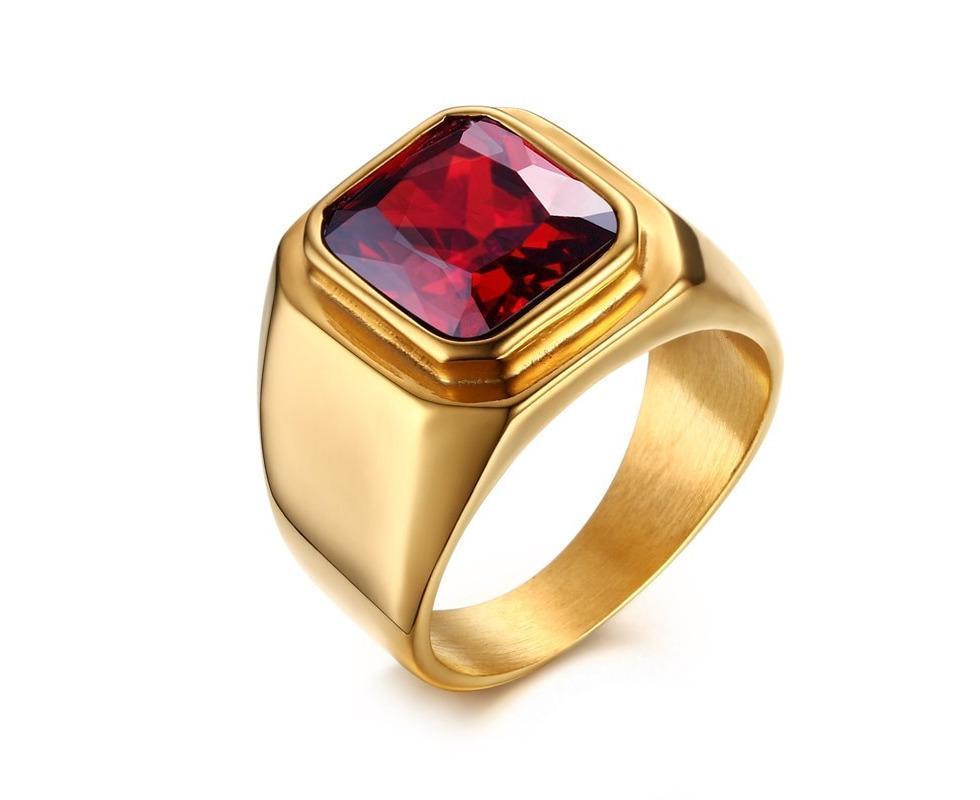 Stylish Signet Rings for Men Male Pinky Ring with Black Square CZ StoneGold Color Stainless Steel Metal Jewelry US Size 10 - Image 1
