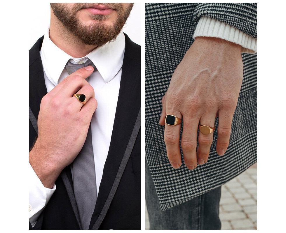 Stylish Signet Rings for Men Male Pinky Ring with Black Square CZ StoneGold Color Stainless Steel Metal Jewelry US Size 10 - Image 2