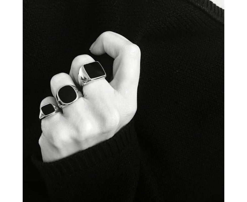 Stylish Signet Rings for Men Male Pinky Ring with Black Square CZ StoneGold Color Stainless Steel Metal Jewelry US Size 10 - Image 3