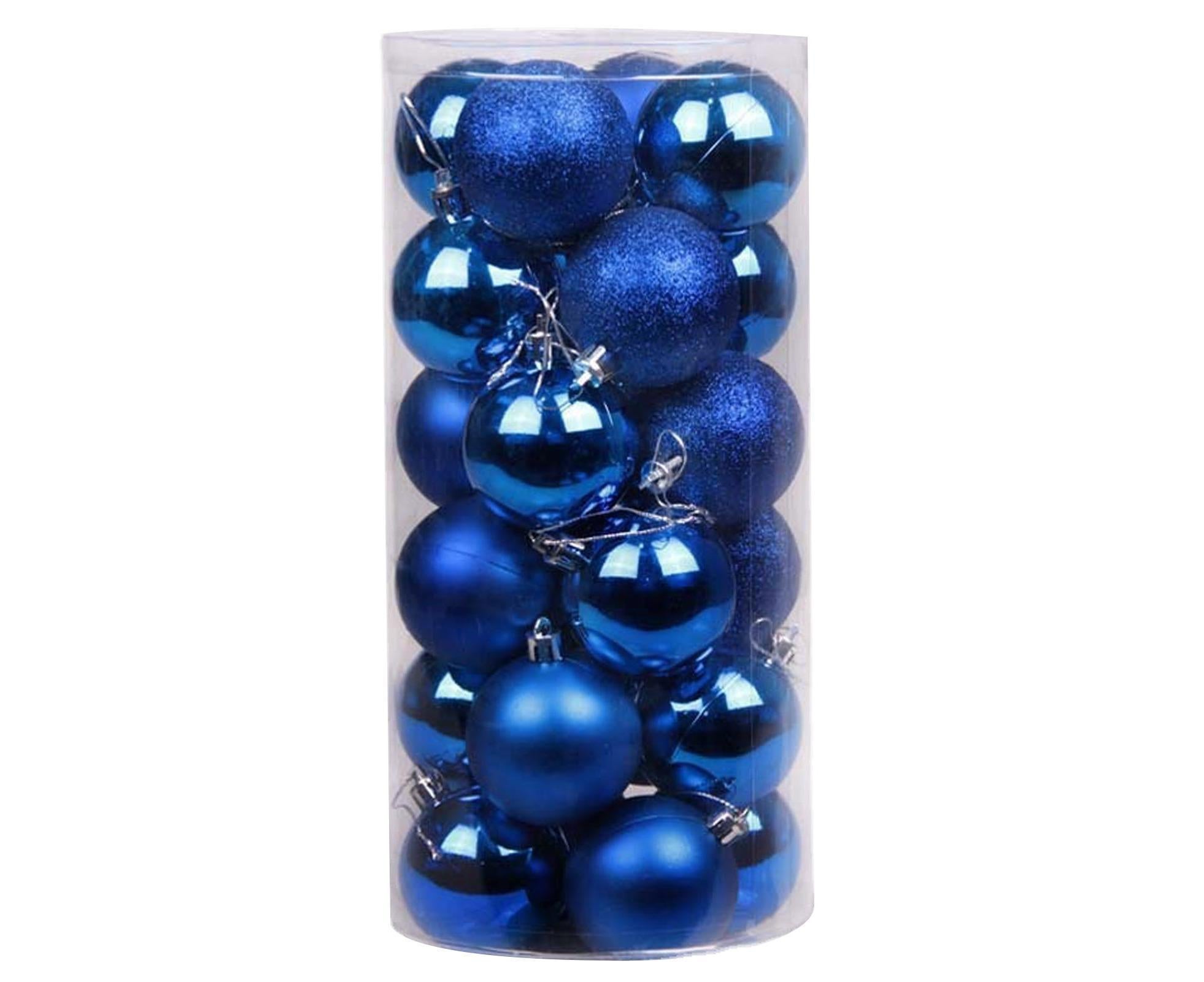 24Pcs Christmas Balls Glittering Shatterproof Plastic Xmas Tree Ornaments Party Decor-Blue 6cm - Image 1