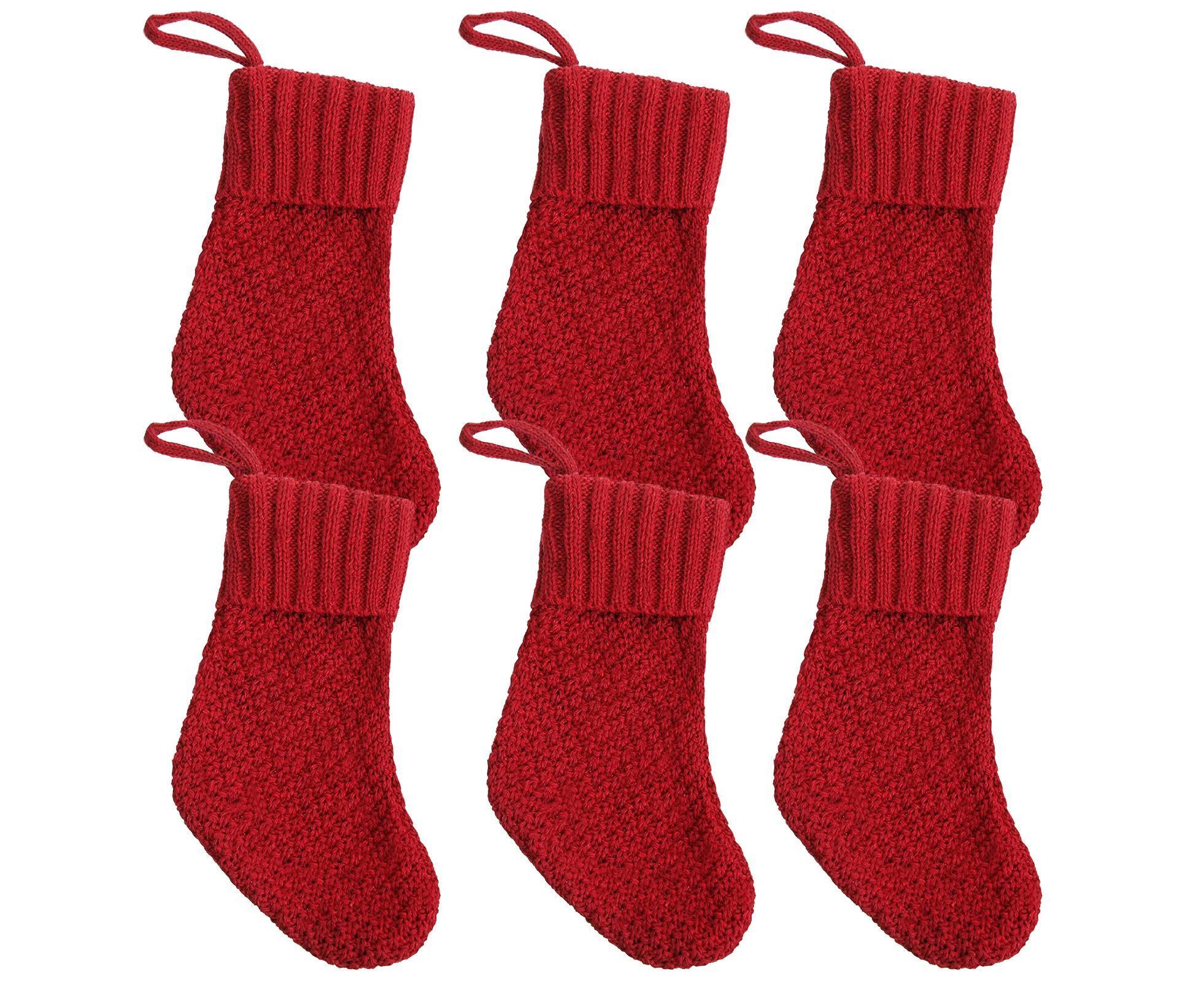 4Pcs/6Pcs Christmas Stocking Knitted with Hanging Rope Thickened Country Style Christmas Tree Decorations Mantle Hanging Stockings-Red 6pcs - Image 1