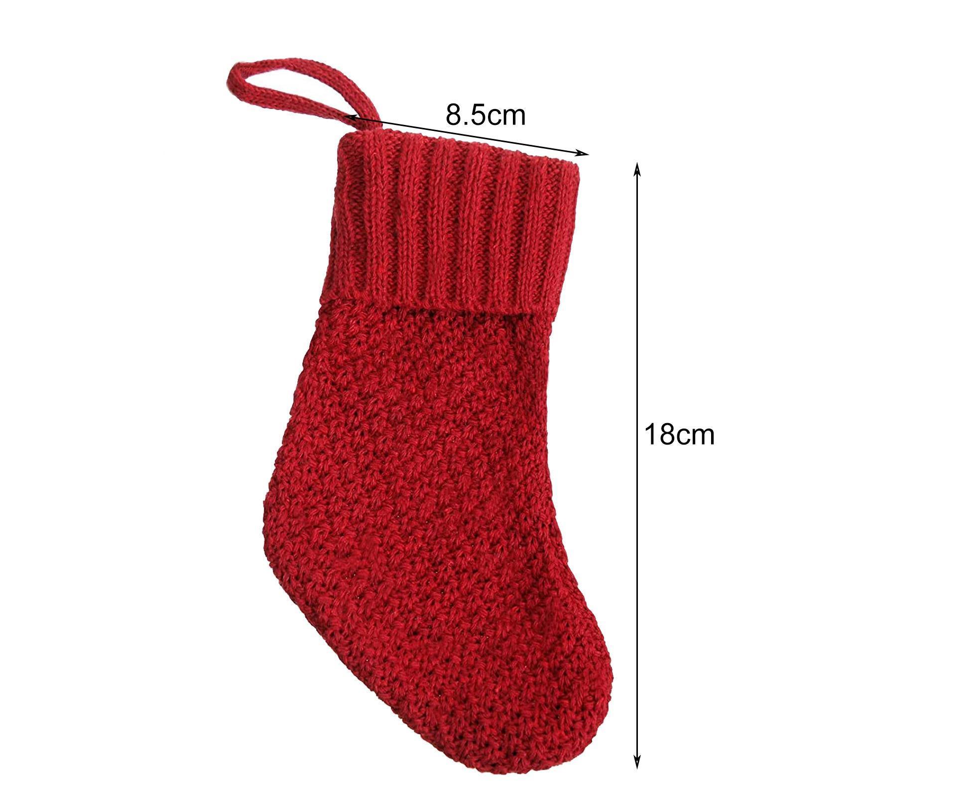 4Pcs/6Pcs Christmas Stocking Knitted with Hanging Rope Thickened Country Style Christmas Tree Decorations Mantle Hanging Stockings-Red 6pcs - Image 2