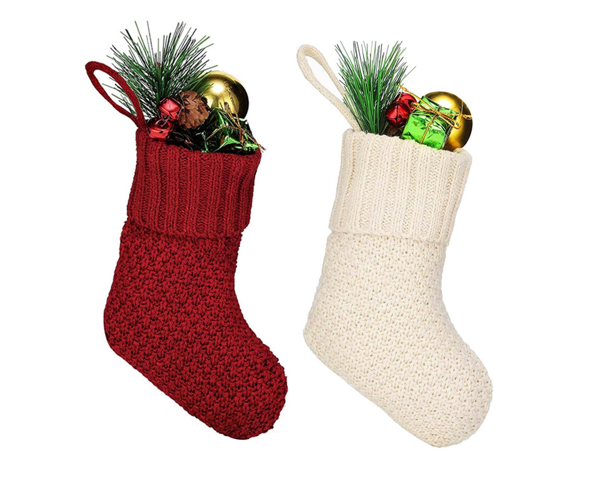 4Pcs/6Pcs Christmas Stocking Knitted with Hanging Rope Thickened Country Style Christmas Tree Decorations Mantle Hanging Stockings-Red 6pcs - Image 3