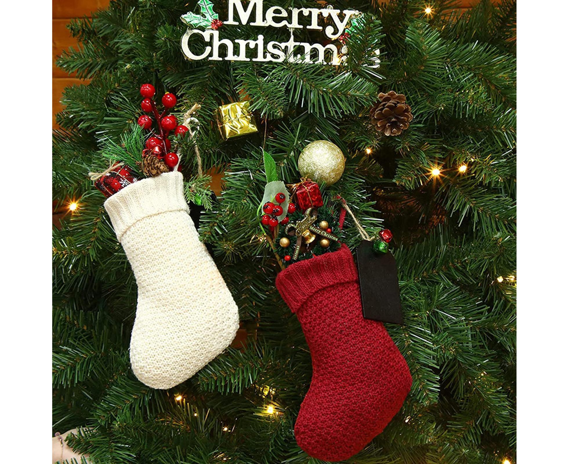 4Pcs/6Pcs Christmas Stocking Knitted with Hanging Rope Thickened Country Style Christmas Tree Decorations Mantle Hanging Stockings-Red 6pcs - Image 6