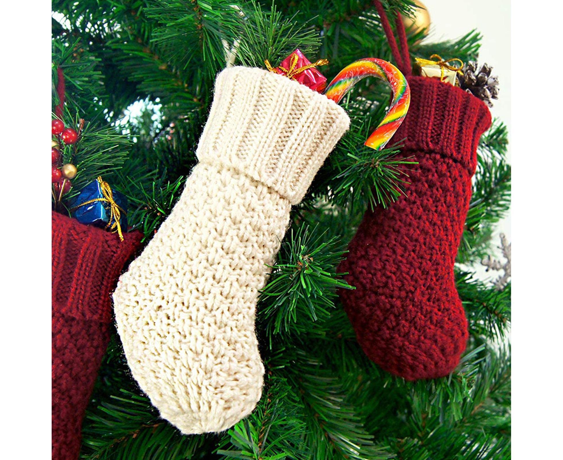 4Pcs/6Pcs Christmas Stocking Knitted with Hanging Rope Thickened Country Style Christmas Tree Decorations Mantle Hanging Stockings-Red 6pcs - Image 7