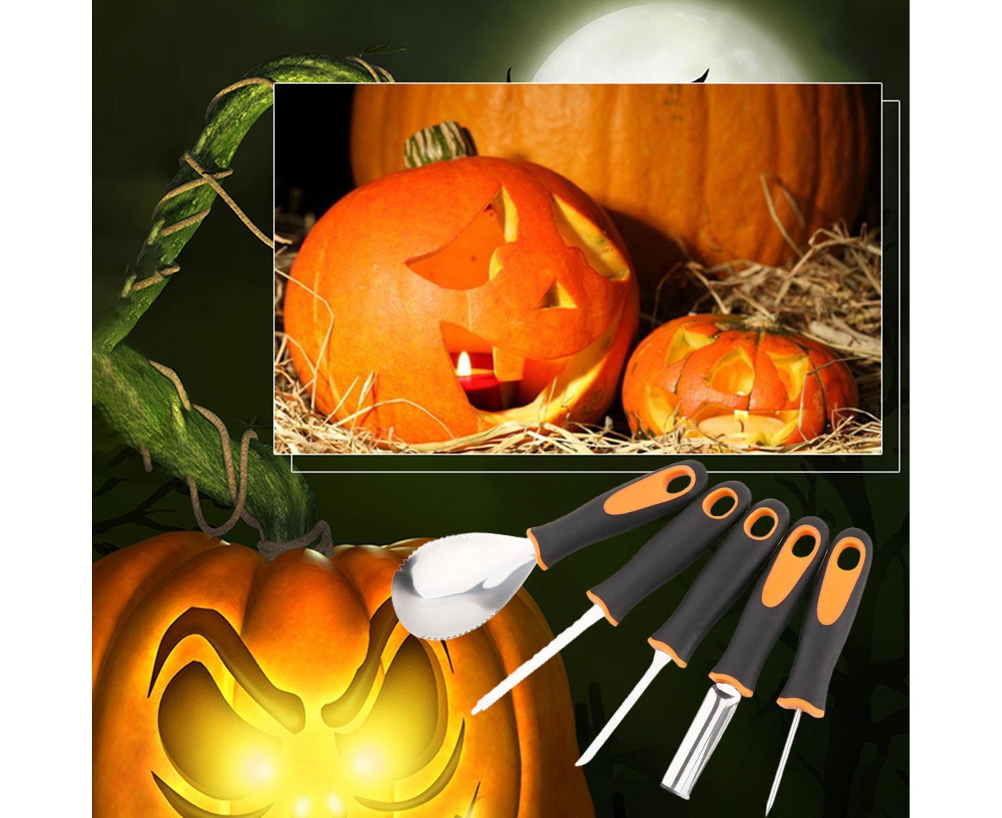 5Pcs/Set Ergonomic Pumpkin Carving Tools High Hardness Effective Stainless Steel Stable Pumpkin Carving Kit for Halloween Decor-5pcs/set - Image 3