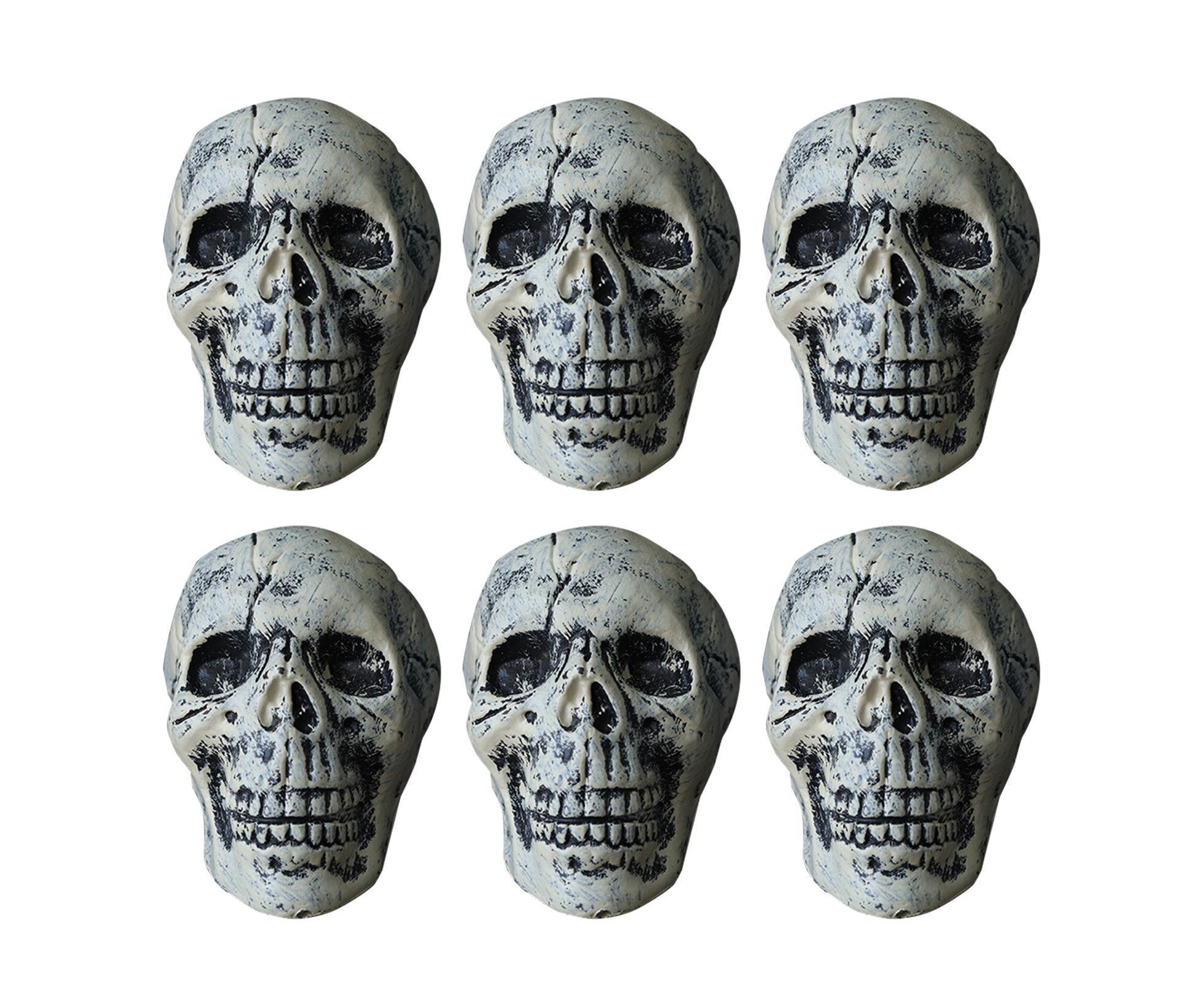 6 Pcs/Set Halloween Skull Ornament Artificial Realistic Increase Atmosphere Durable Clear Texture Skeleton Horror Halloween Skull Statue for Home-White - Image 1