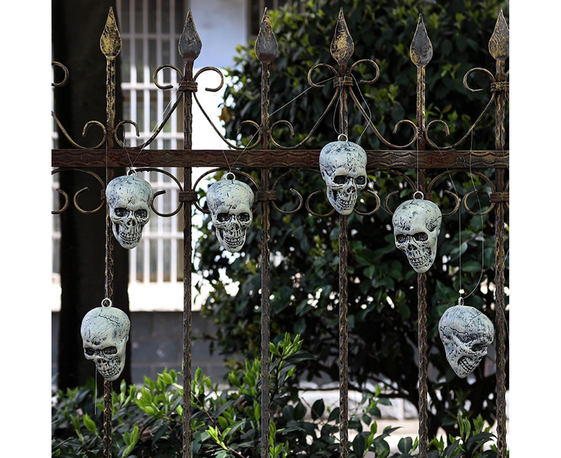 6 Pcs/Set Halloween Skull Ornament Artificial Realistic Increase Atmosphere Durable Clear Texture Skeleton Horror Halloween Skull Statue for Home-White - Image 2