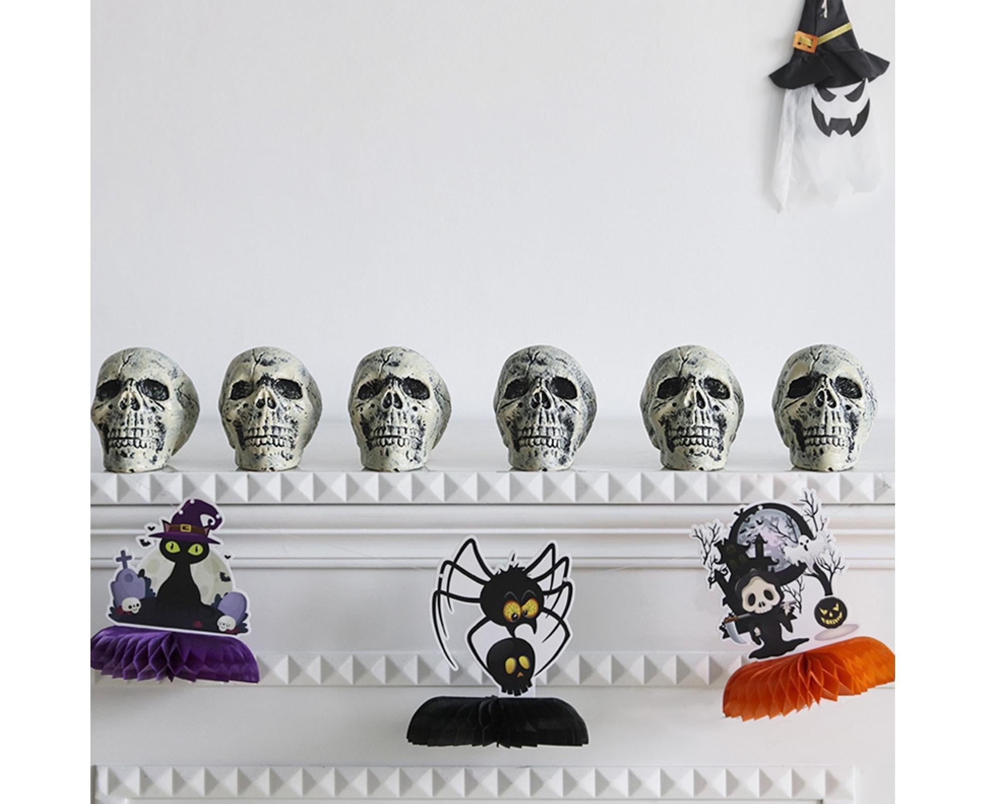 6 Pcs/Set Halloween Skull Ornament Artificial Realistic Increase Atmosphere Durable Clear Texture Skeleton Horror Halloween Skull Statue for Home-White - Image 3