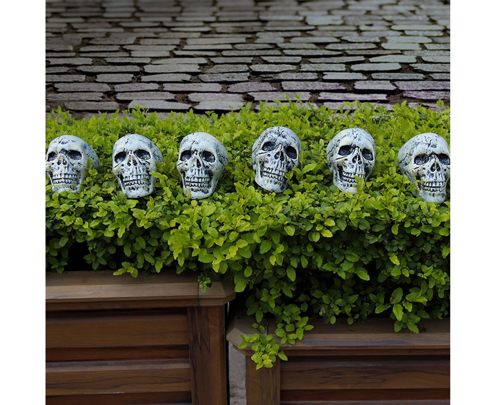 6 Pcs/Set Halloween Skull Ornament Artificial Realistic Increase Atmosphere Durable Clear Texture Skeleton Horror Halloween Skull Statue for Home-White - Image 4