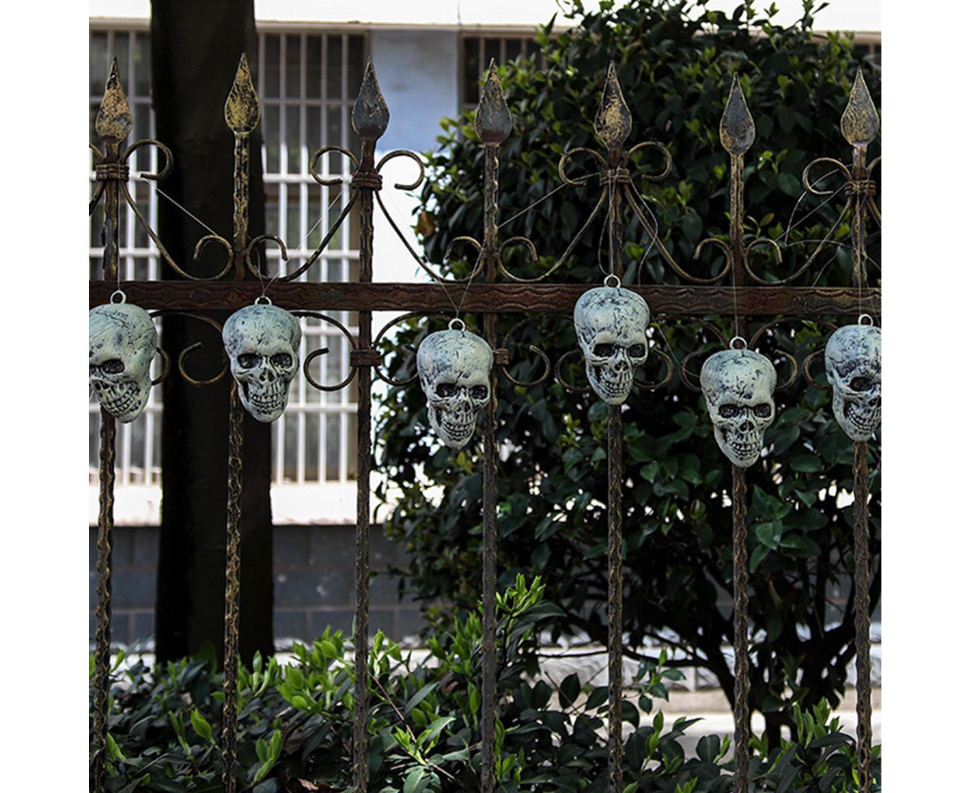 6 Pcs/Set Halloween Skull Ornament Artificial Realistic Increase Atmosphere Durable Clear Texture Skeleton Horror Halloween Skull Statue for Home-White - Image 6