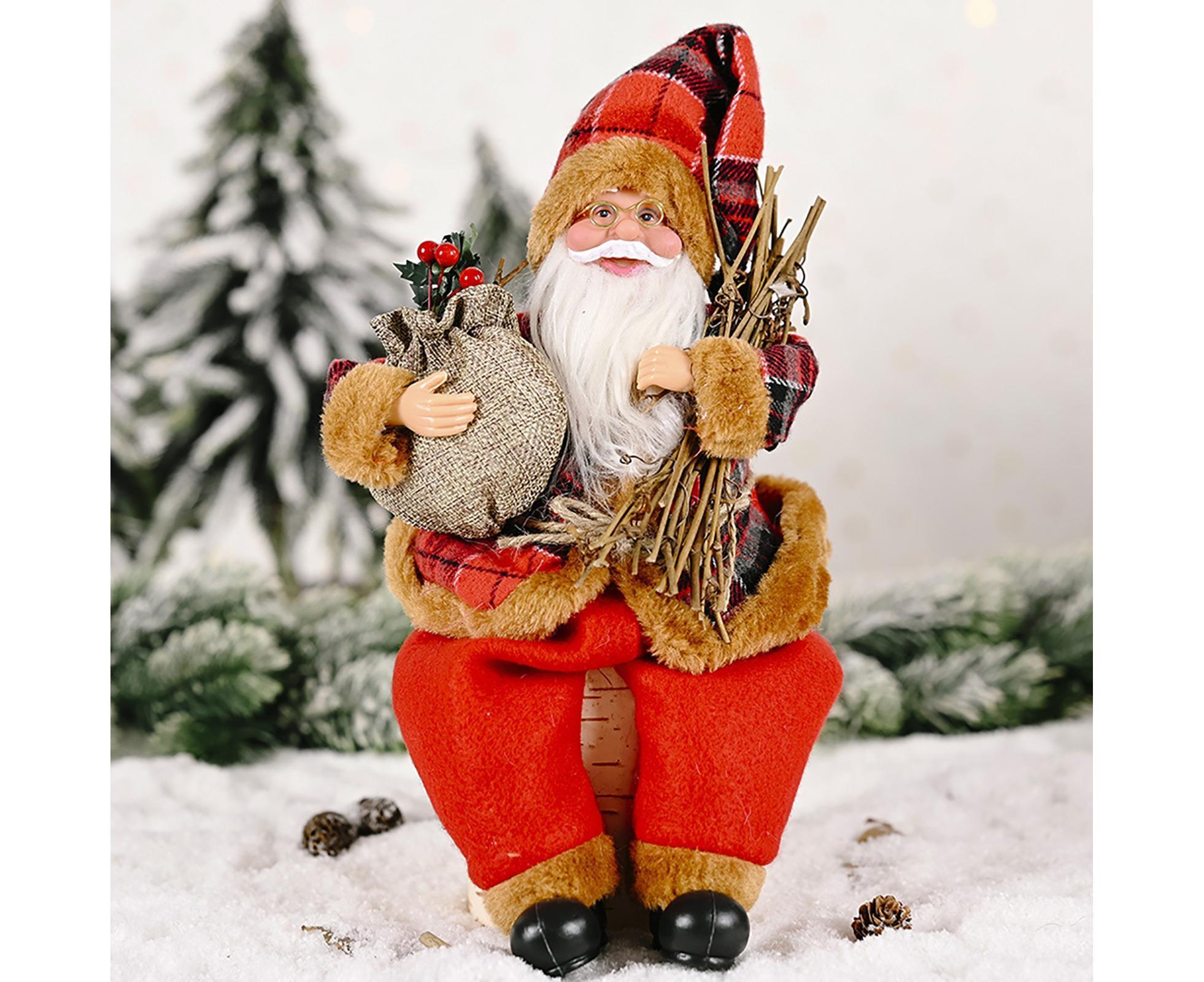 Christmas Doll Lovely Lightweight Cloth Adorable Stand Santa Claus Doll for Home-with Wood - Image 4